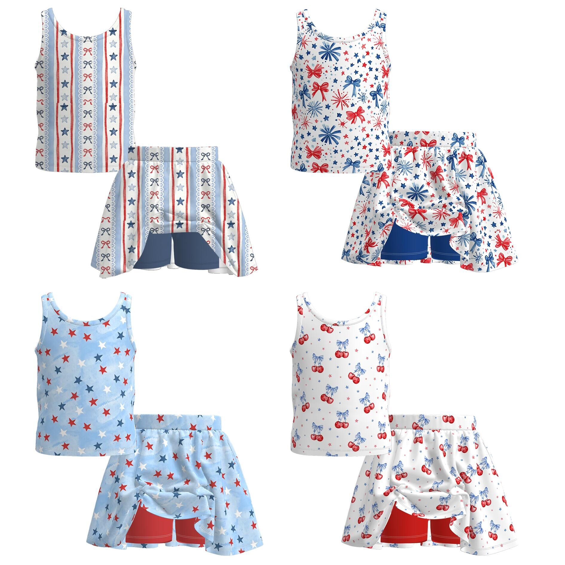 (Pre Order+Prepack Zone)Girls Patriotic Print Skort Set