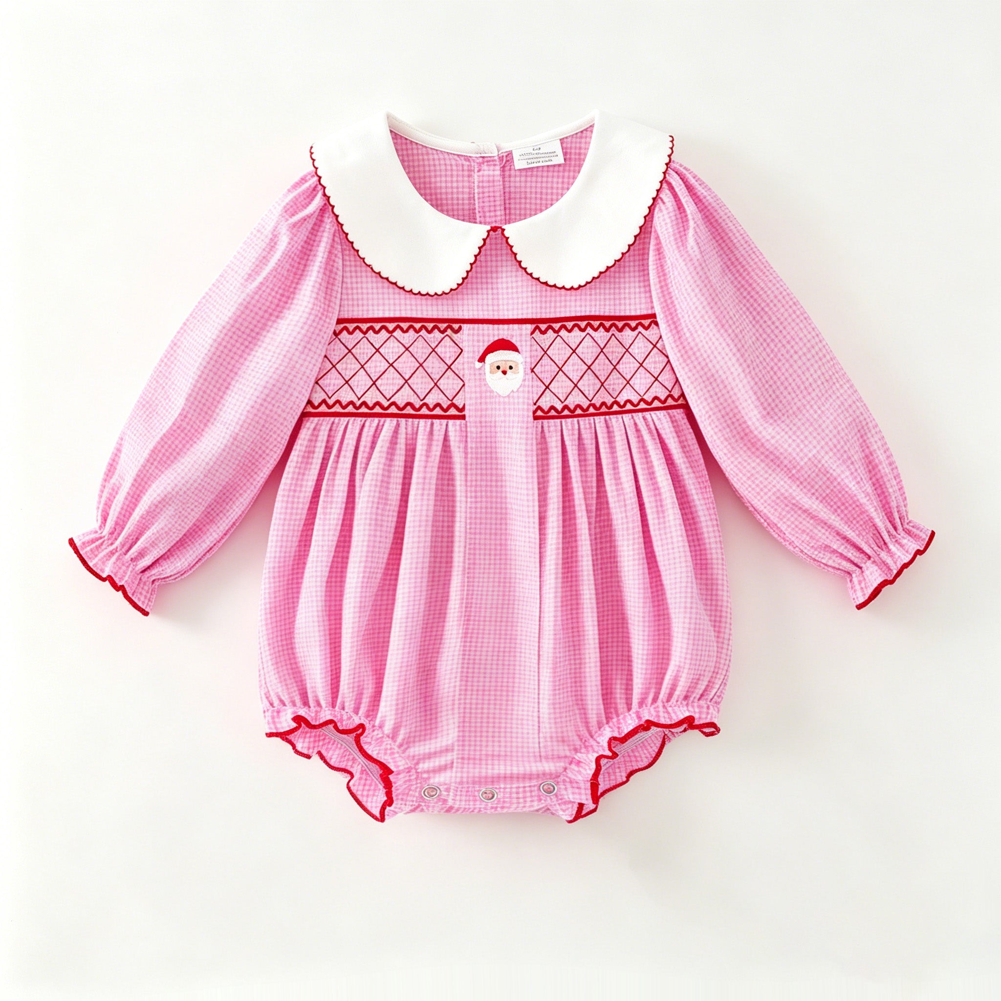 (In Stock)Toddler Girls Christmas Embroidery Smocked Cotton Romper