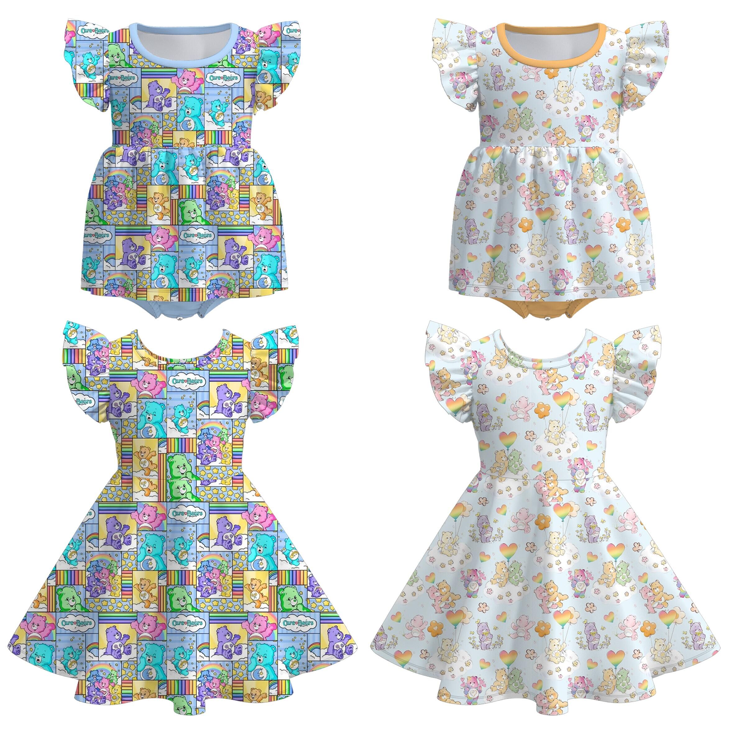 (Pre Order+Prepack Zone)Sisters Summer Cartoon Bear Print Dress&Romper