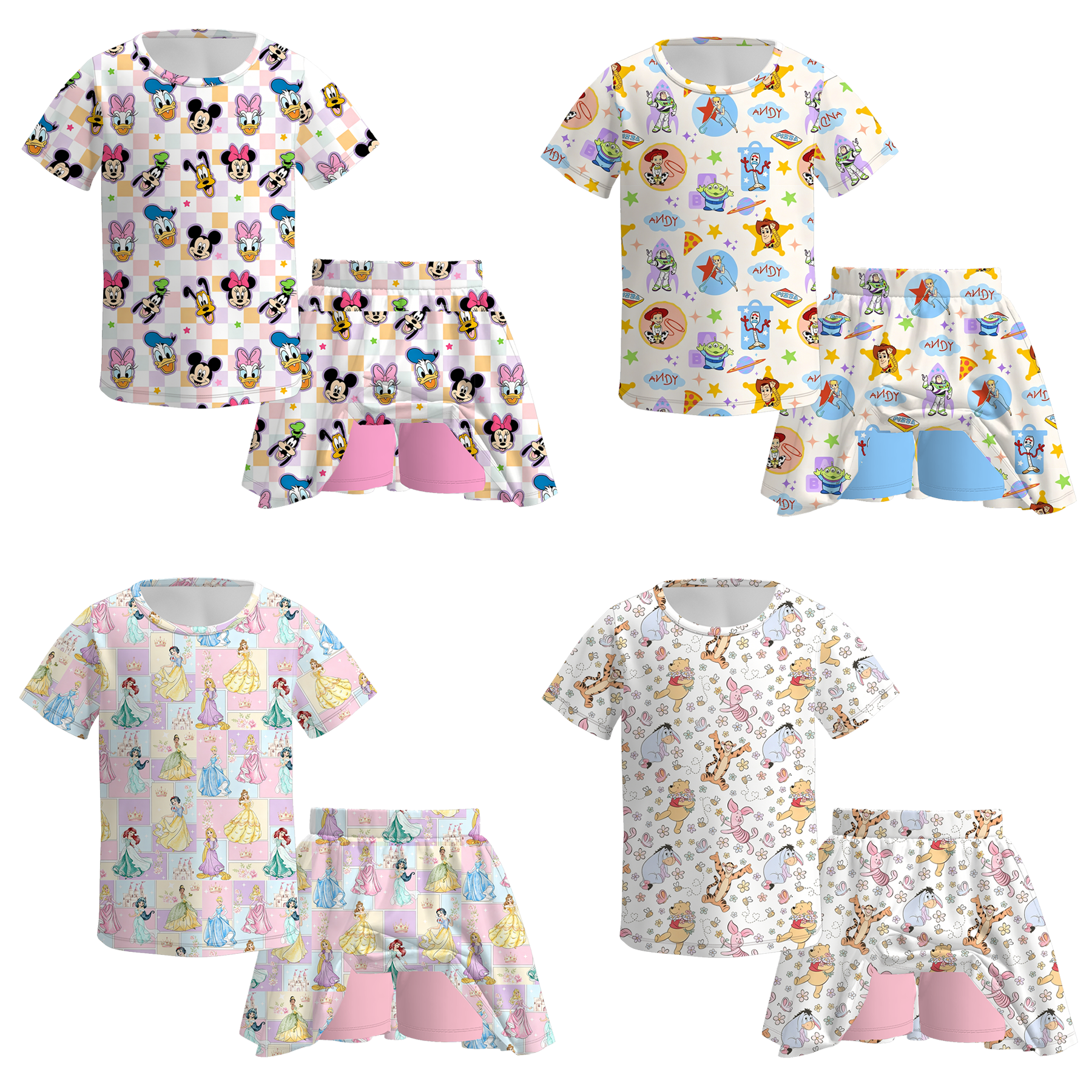 (Pre Order)Girls Fall Cartoon&Princess Print Skort Set