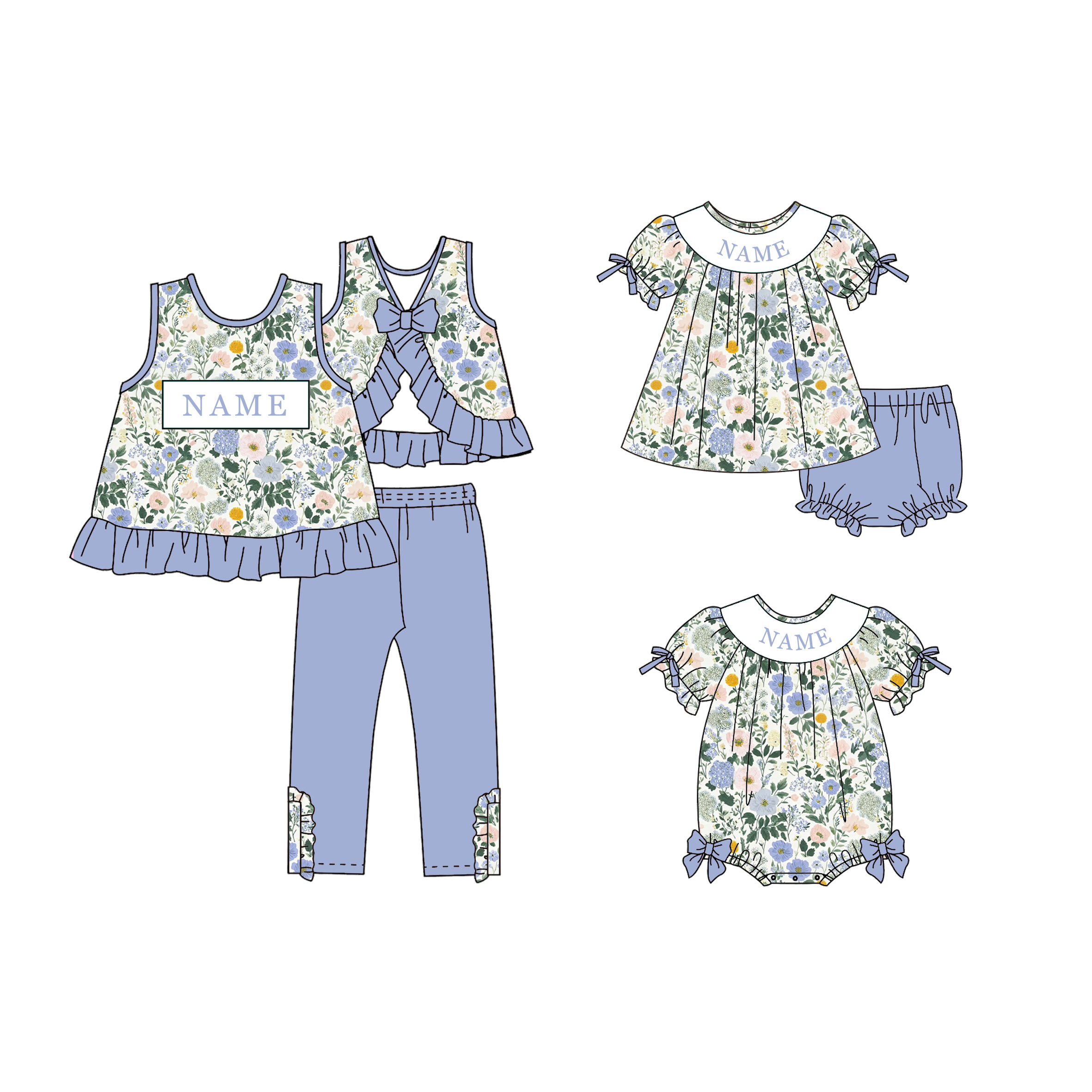 (Pre Order)Girls Fall Embroidery Smocked Set,Dress&Romper-Customized name