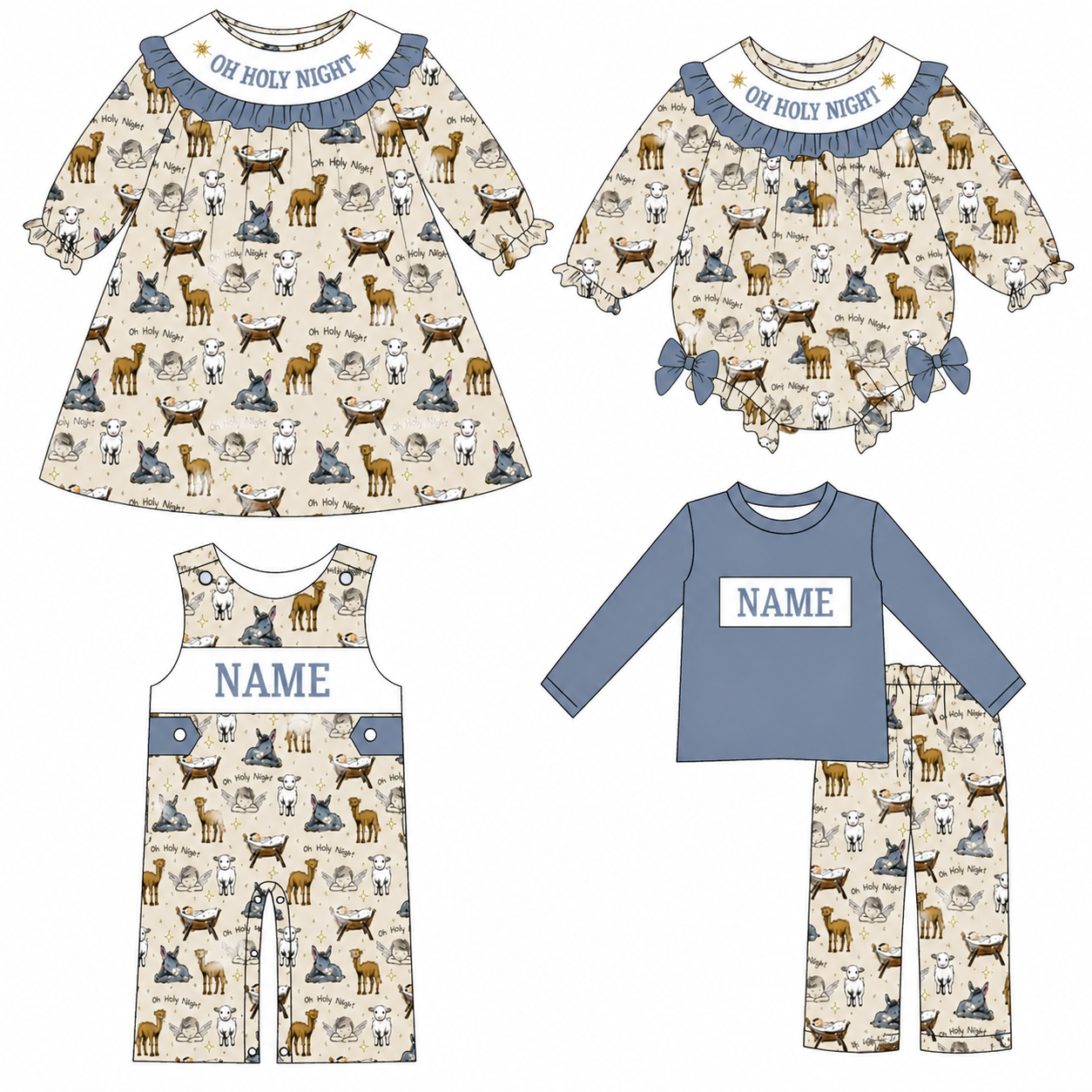 (Pre Order)Family Christmas Embroidery Smocked Dress,Set&Romper