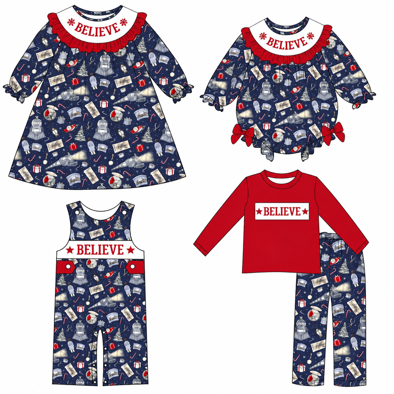 (Pre Order)Family Christmas Embroidery Smocked Dress,Set&Romper