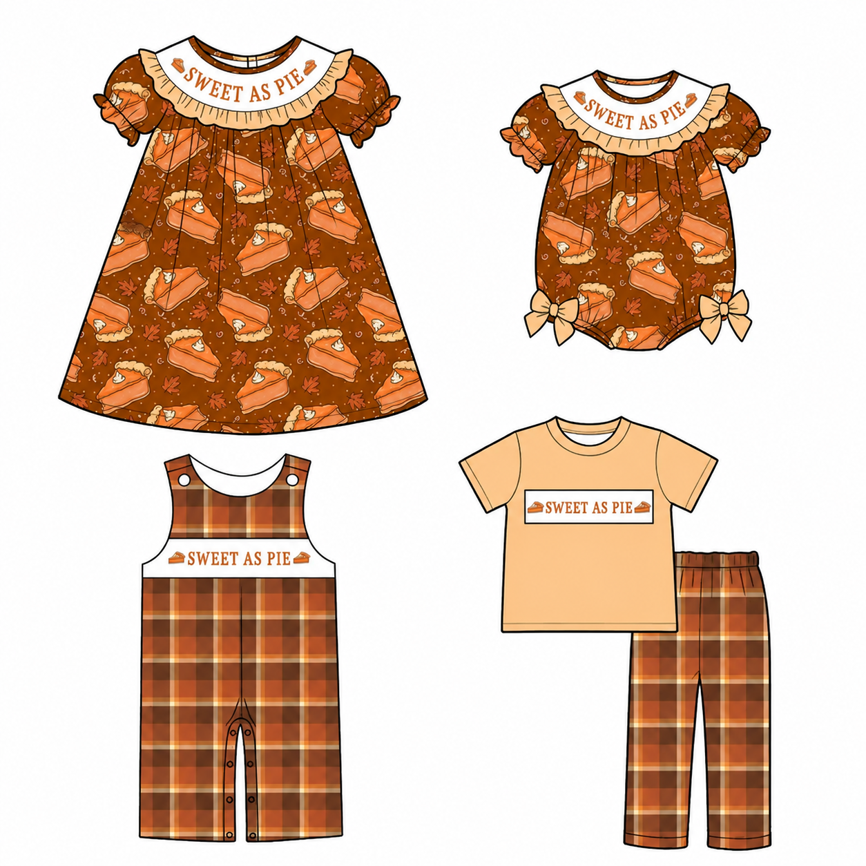 (Pre Order)Siblings Pumpkin Pie Embroidery Smocked Dress,Set&Romper