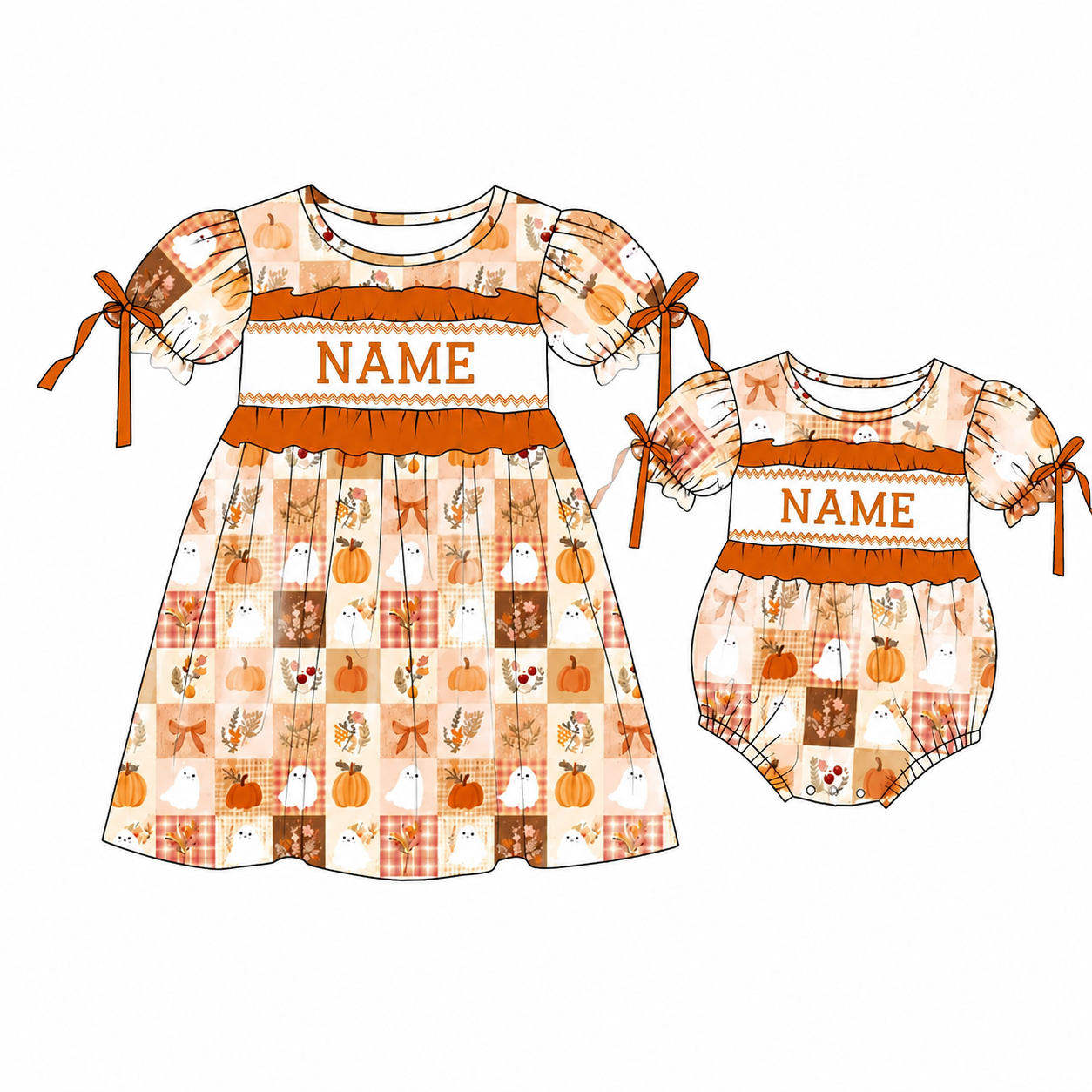 (Pre Order)Girls Halloween Embroidery Smocked Dress&Romper
