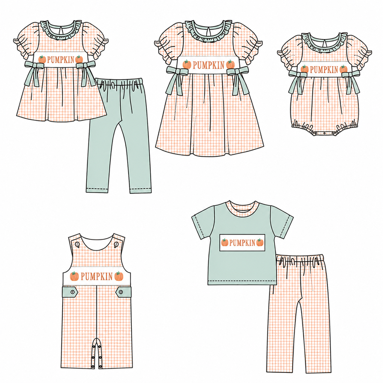 (Pre Order)Siblings Pumpkin Embroidery Smocked Dress,Set&Romper