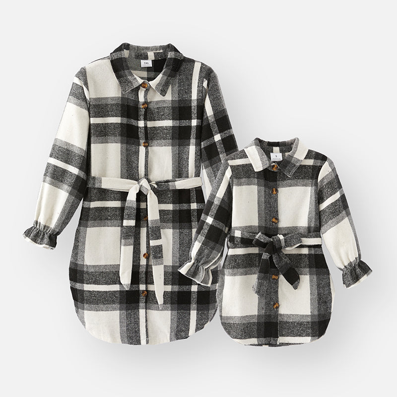 (In Stock G21-3-1 G21-1-2)Mommy and Me Fall Flannel Grey Plaid Shacket