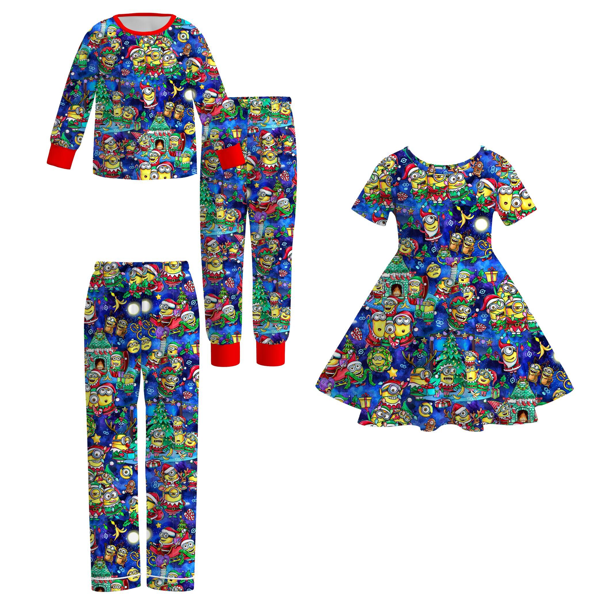 (Pre Order)Family Christmas Cartoon Print Dress,Pajamas&Pants