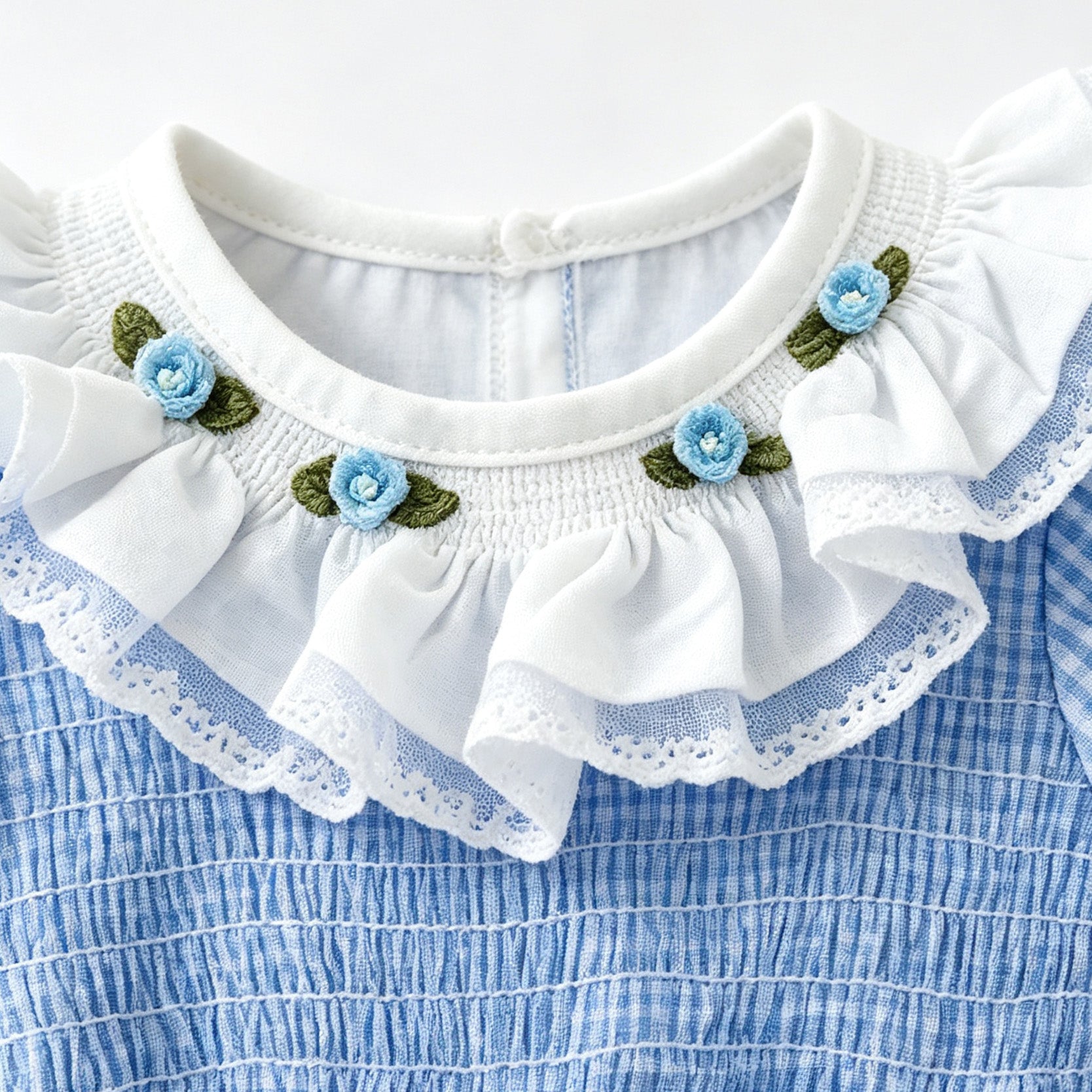 (In Stock)Toddler Girls Fall Smocked Blue Plaid Cotton Romper