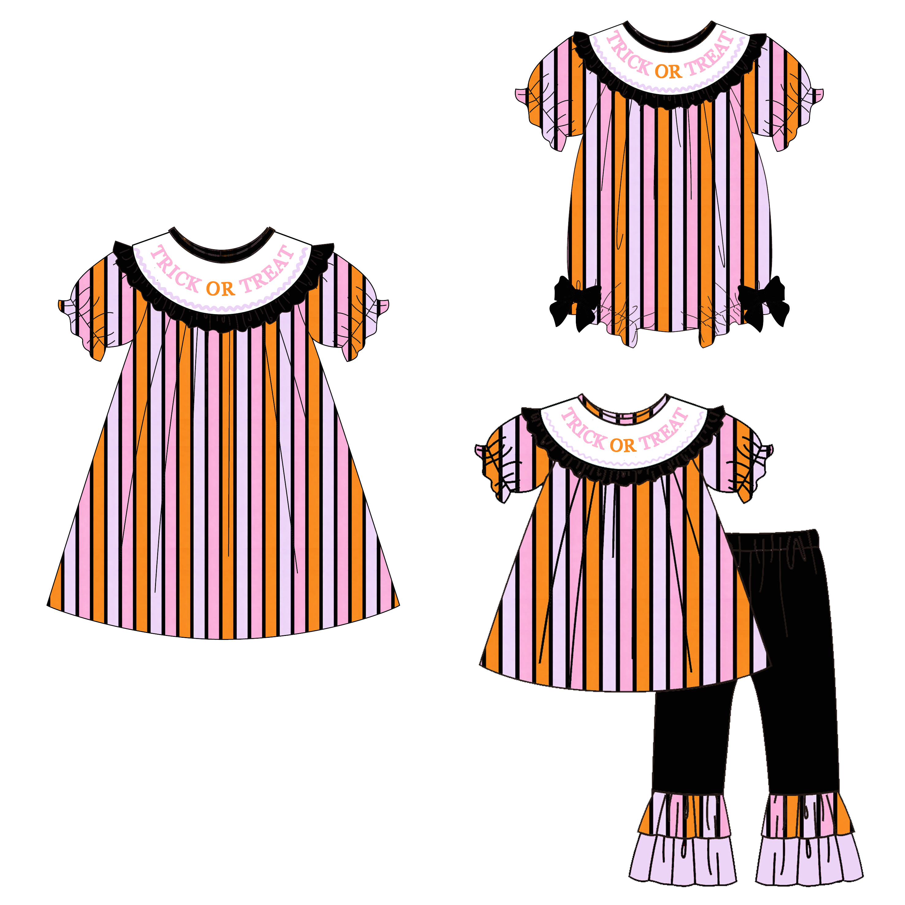 (Pre Order)Girls Halloween Embroidery Smocked Dress,Set&Romper