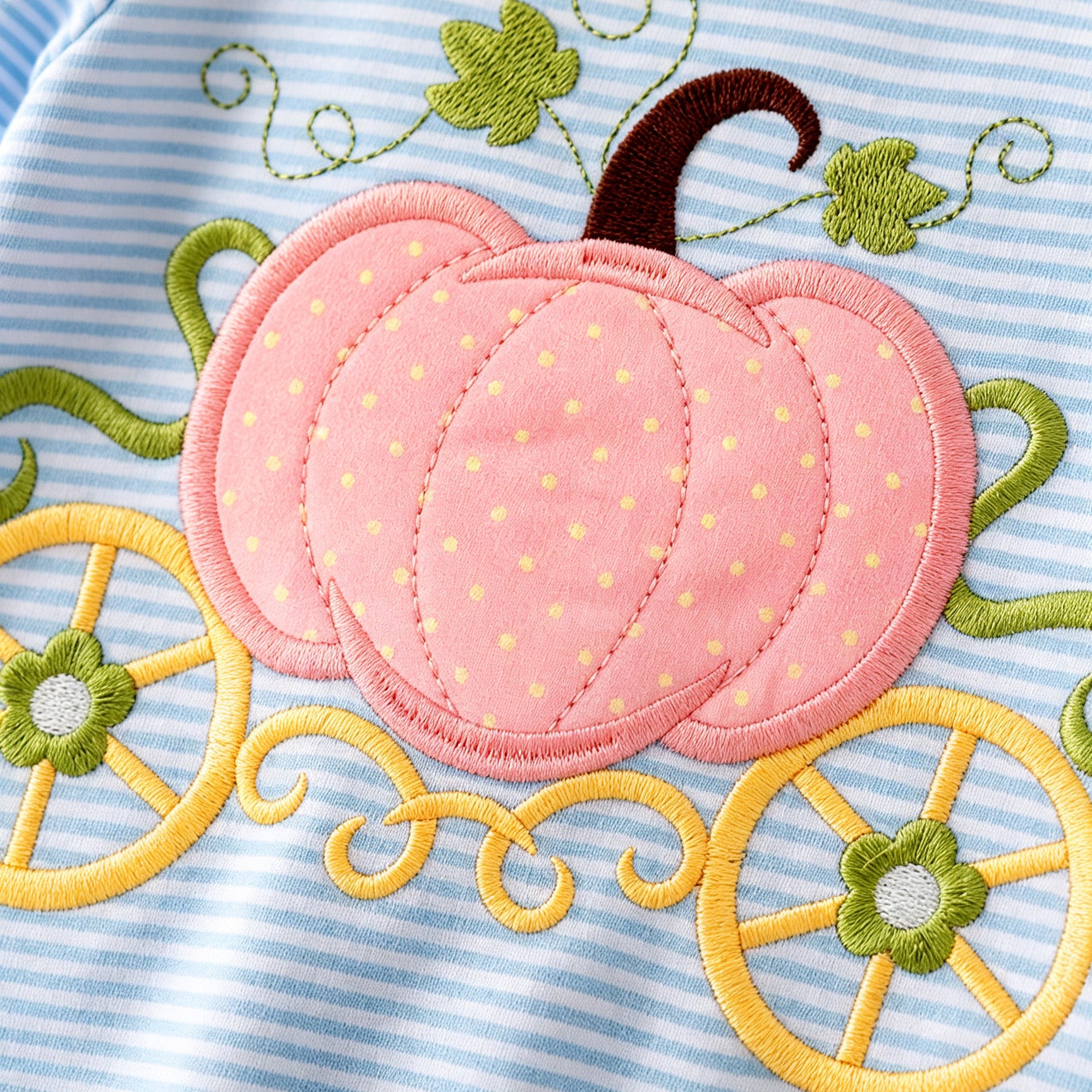 (In Stock)Girls Pumpkin Applique Cotton Outfit Set