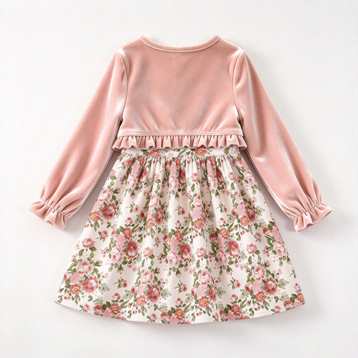 (In Stock)Girls Fall Floral Print Dress with Velvet Shawl