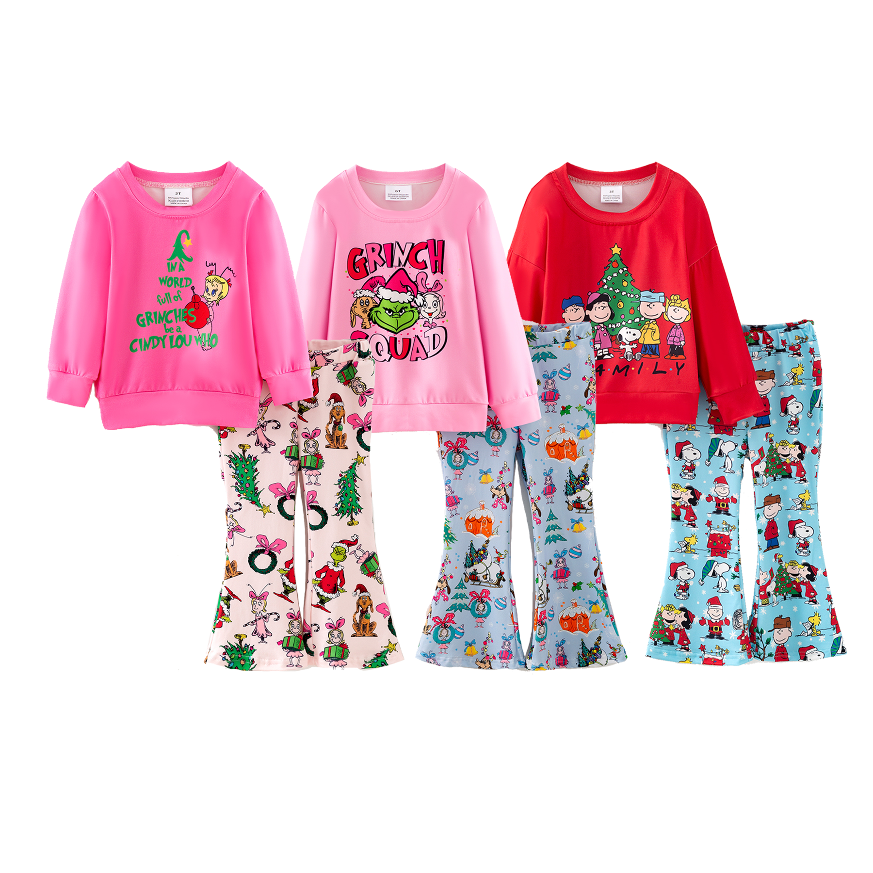 (Pre Order,Prepack Zone)Girls Christmas Cartoon Print Set(Mix Size)