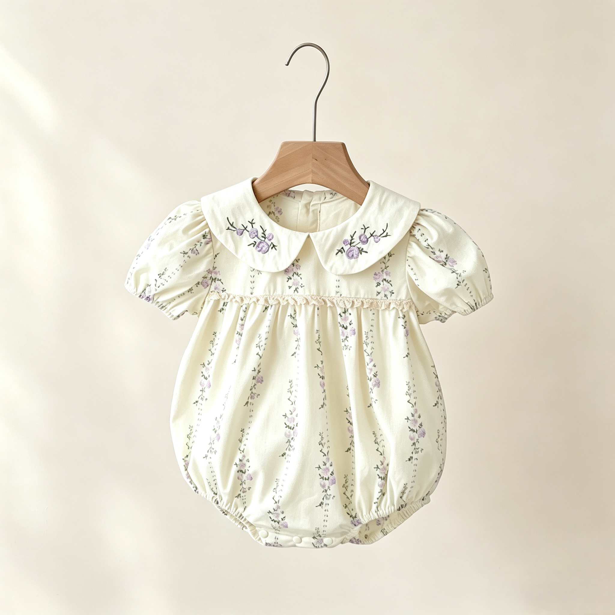 (In Production)Girls Fall Floral Embroidery Romper