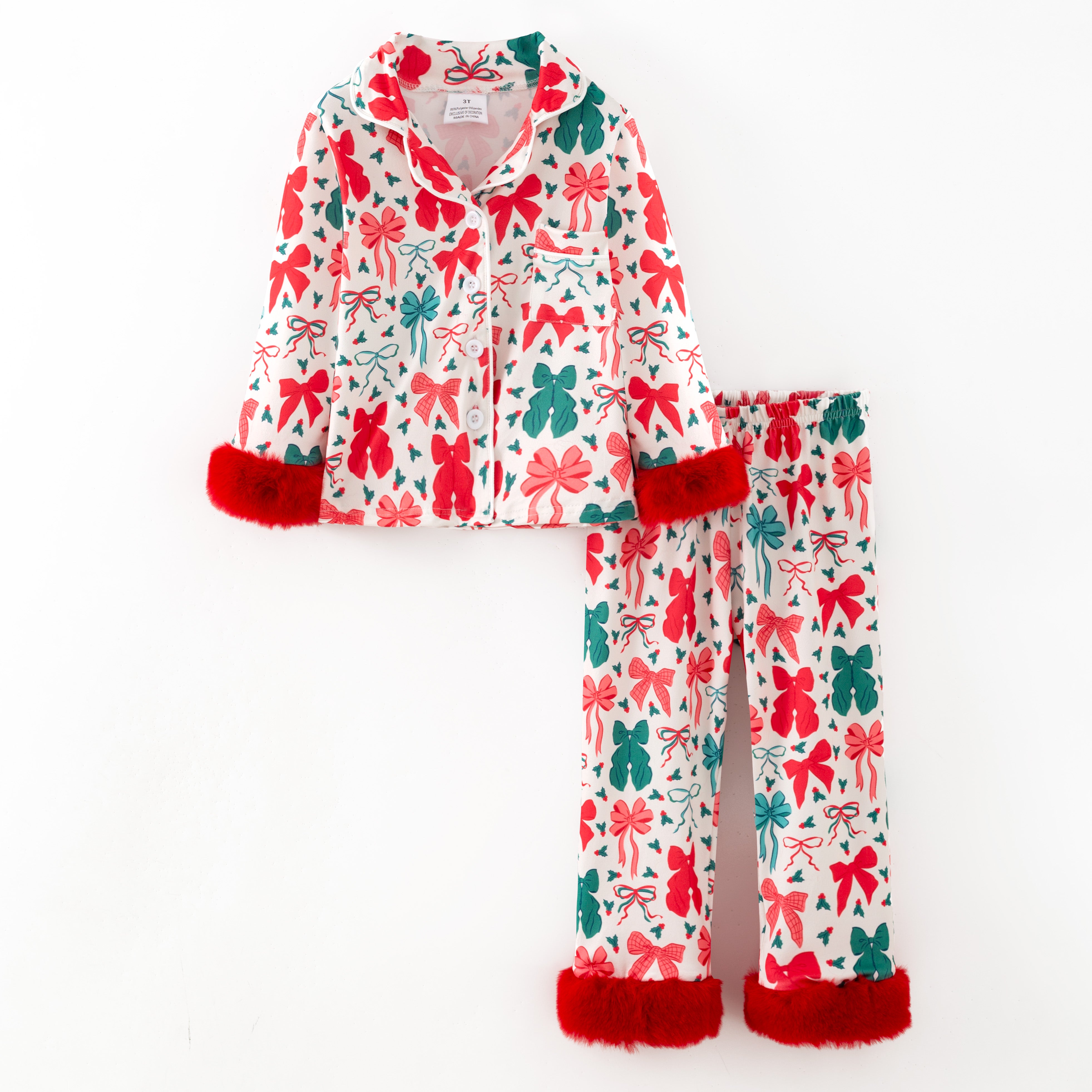 (Pre Order,Prepack Zone)Girls Christmas Bow Print Pajamas(Mix Size)