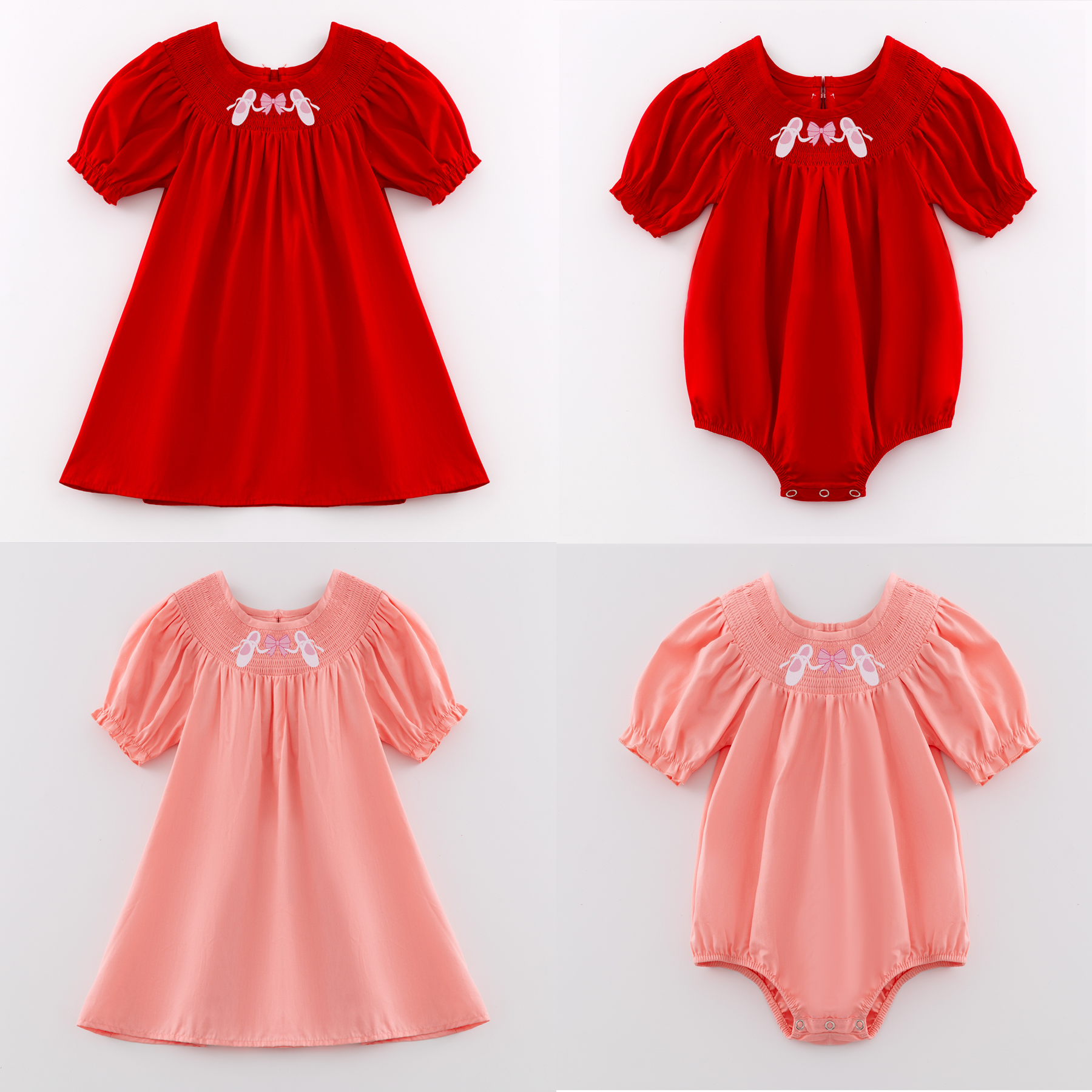 (Pre Order)Sisters Spring and Summer Ballet Embroidery Smocked Dress and Romper