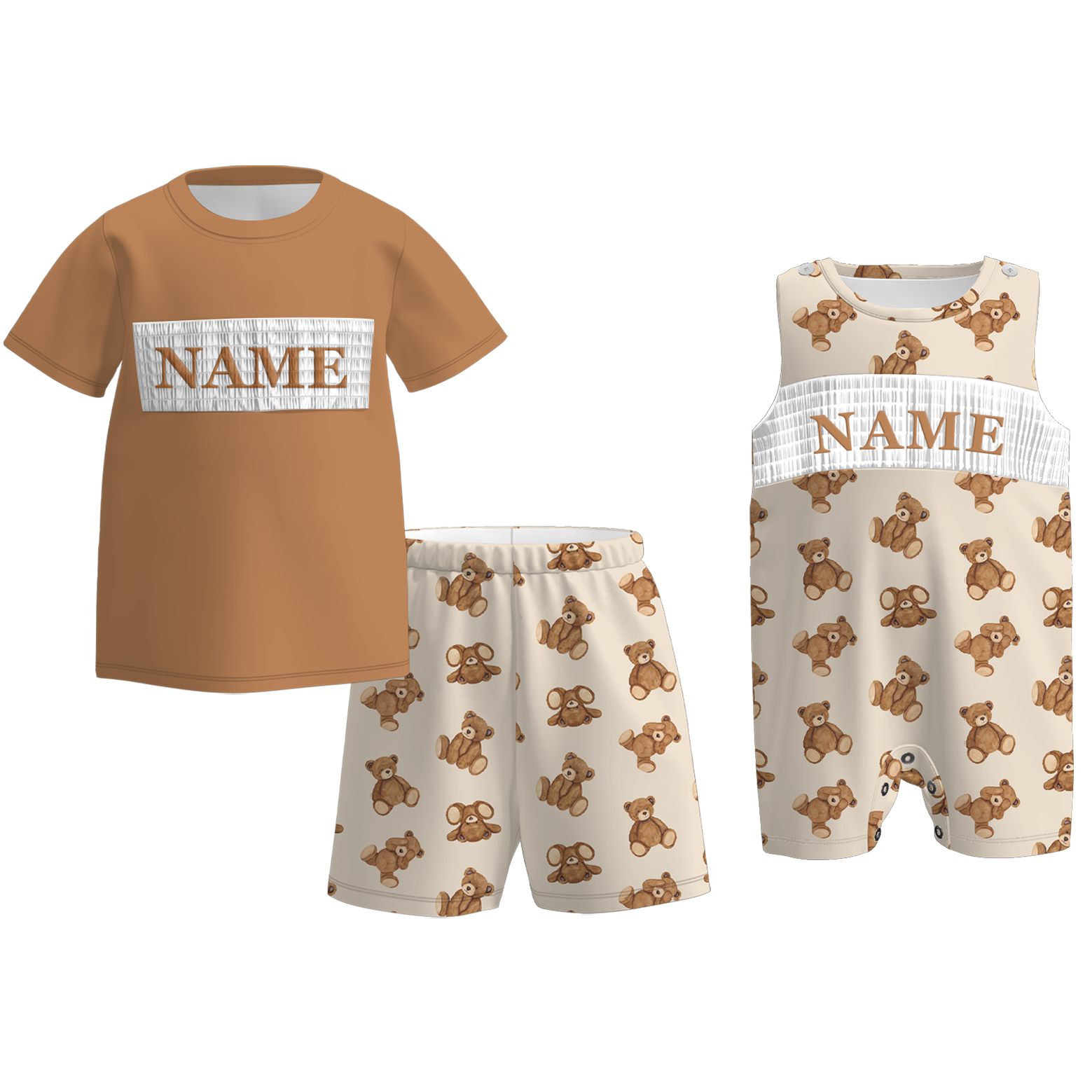 (Pre Order)Brothers Spring Bear Embroidery Smocked Set&Romper