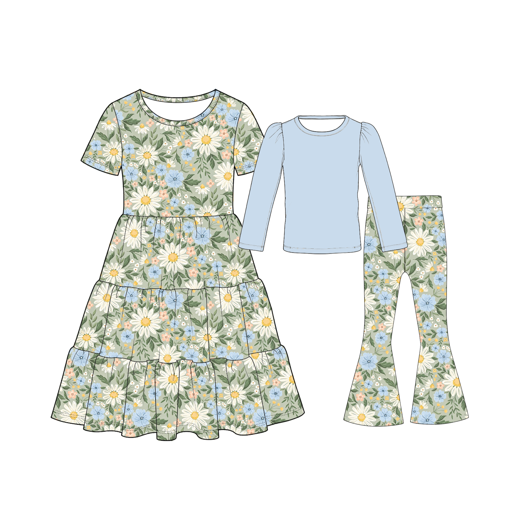 (Pre Order)Mommy&Me Fall Floral Print Dress&Set