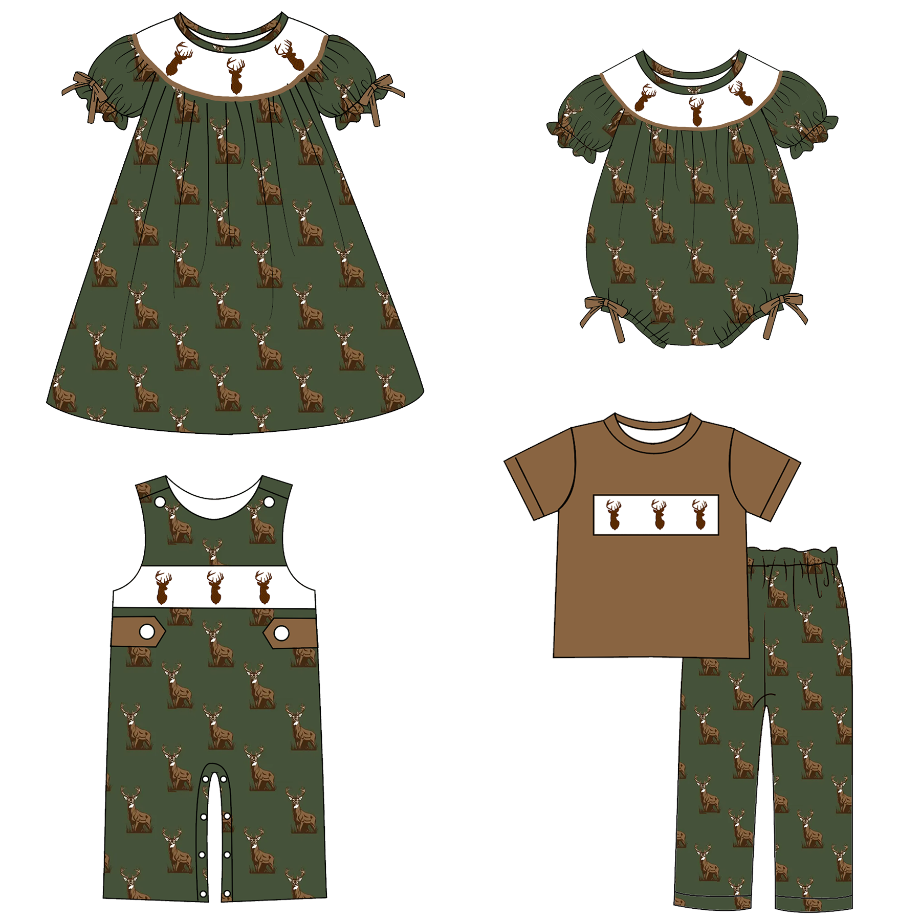 (Weekly Pre-Order)Siblings Elk Embroidery Smocked Dress,Set&Romper(Ends Wednesday)