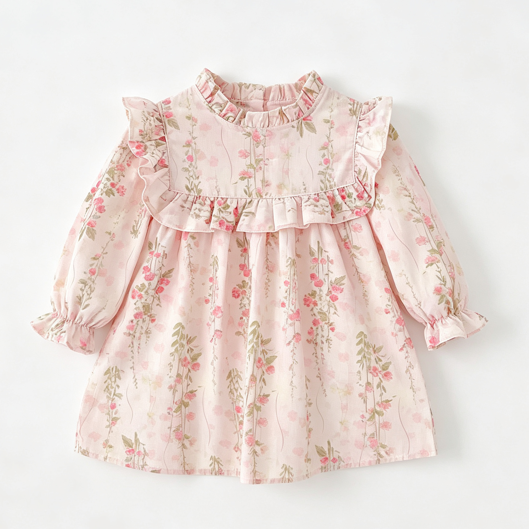 (Pre Order 2 Weeks)Girls Fall Floral Print Ruffle Dress