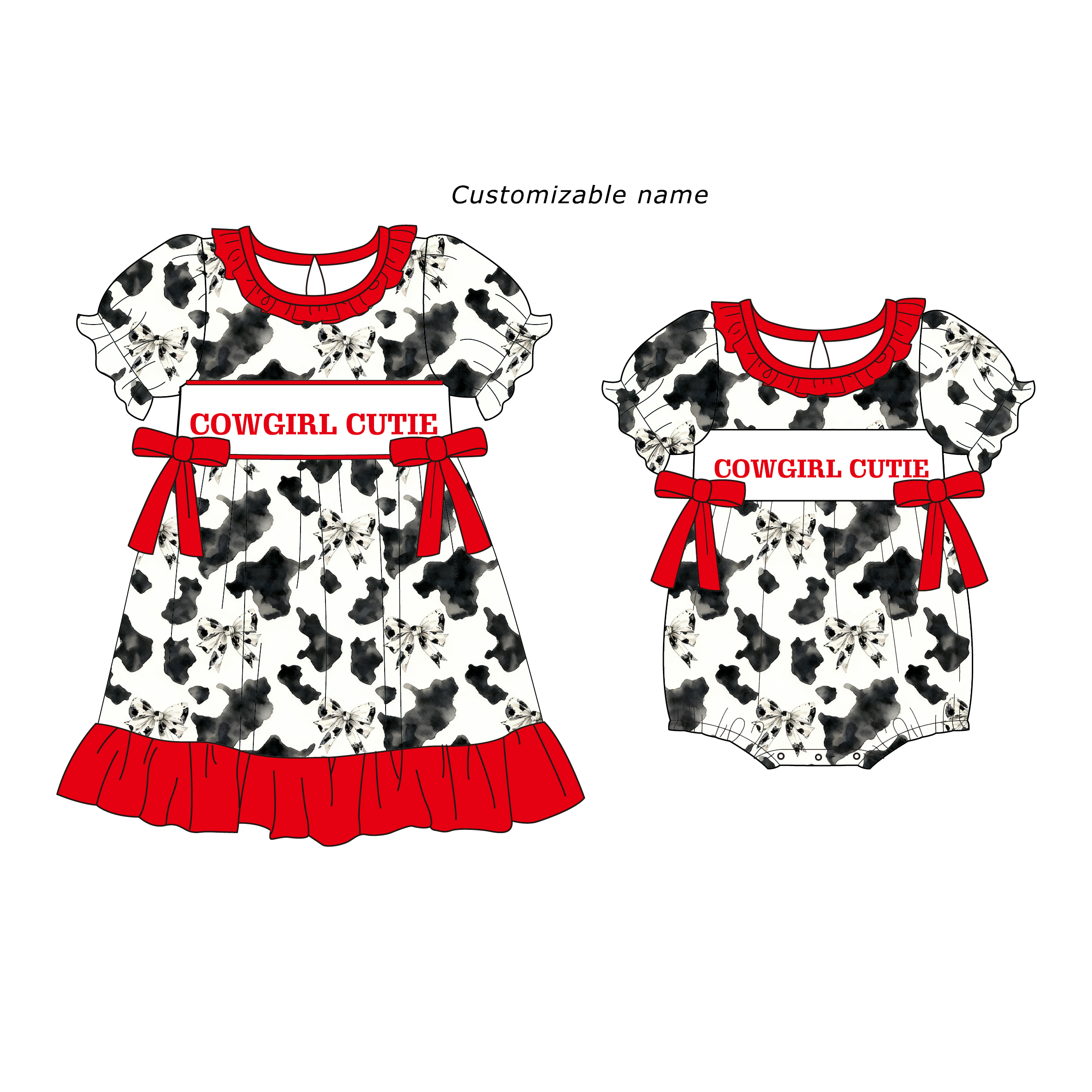(Pre Order)Sisters Spring&Summer COWGIRL CUTIE Embroidery Smocked Dress&Romper-Customized name