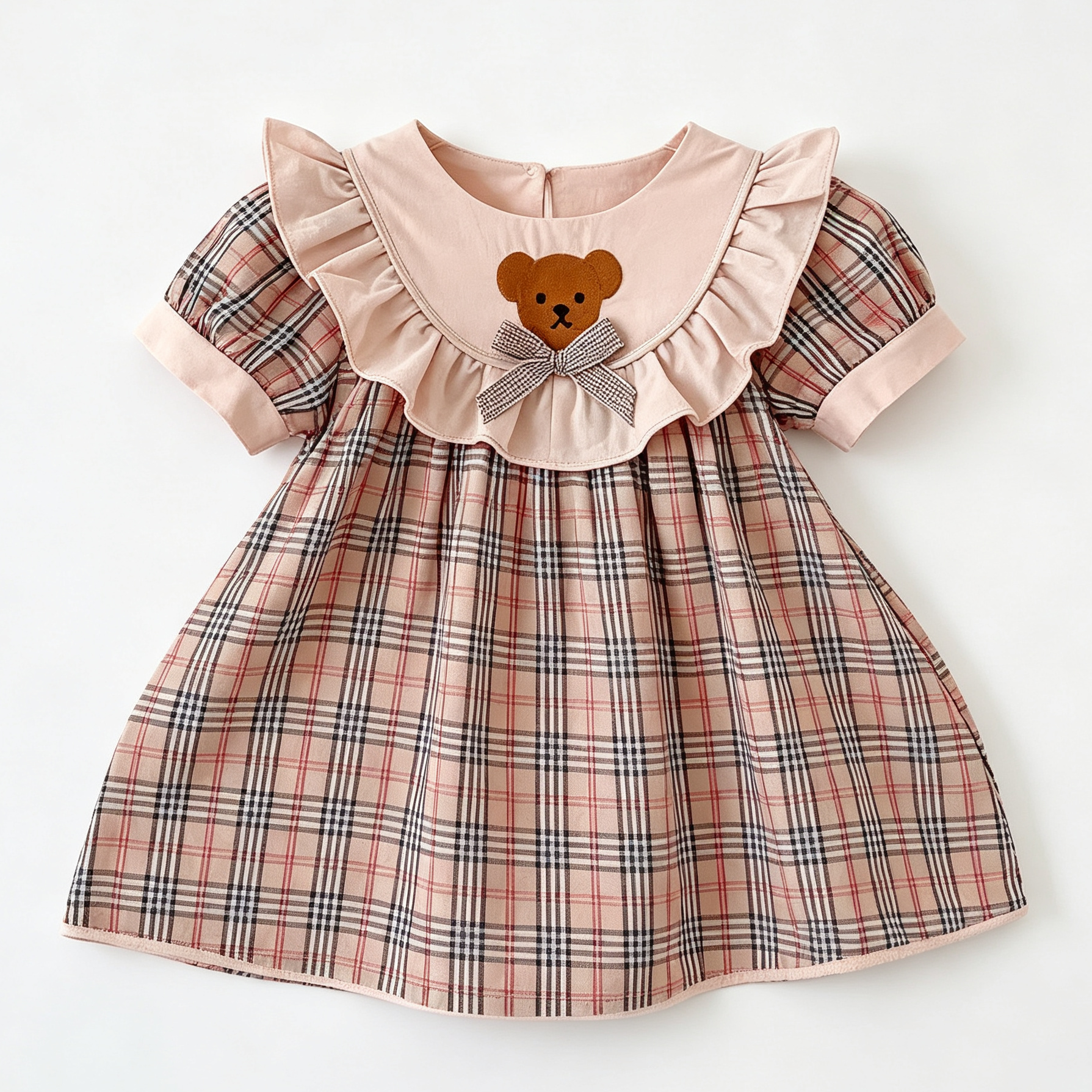 (Pre Order 2 Weeks)Girls Fall Bear Embroidery Ruffle Dress