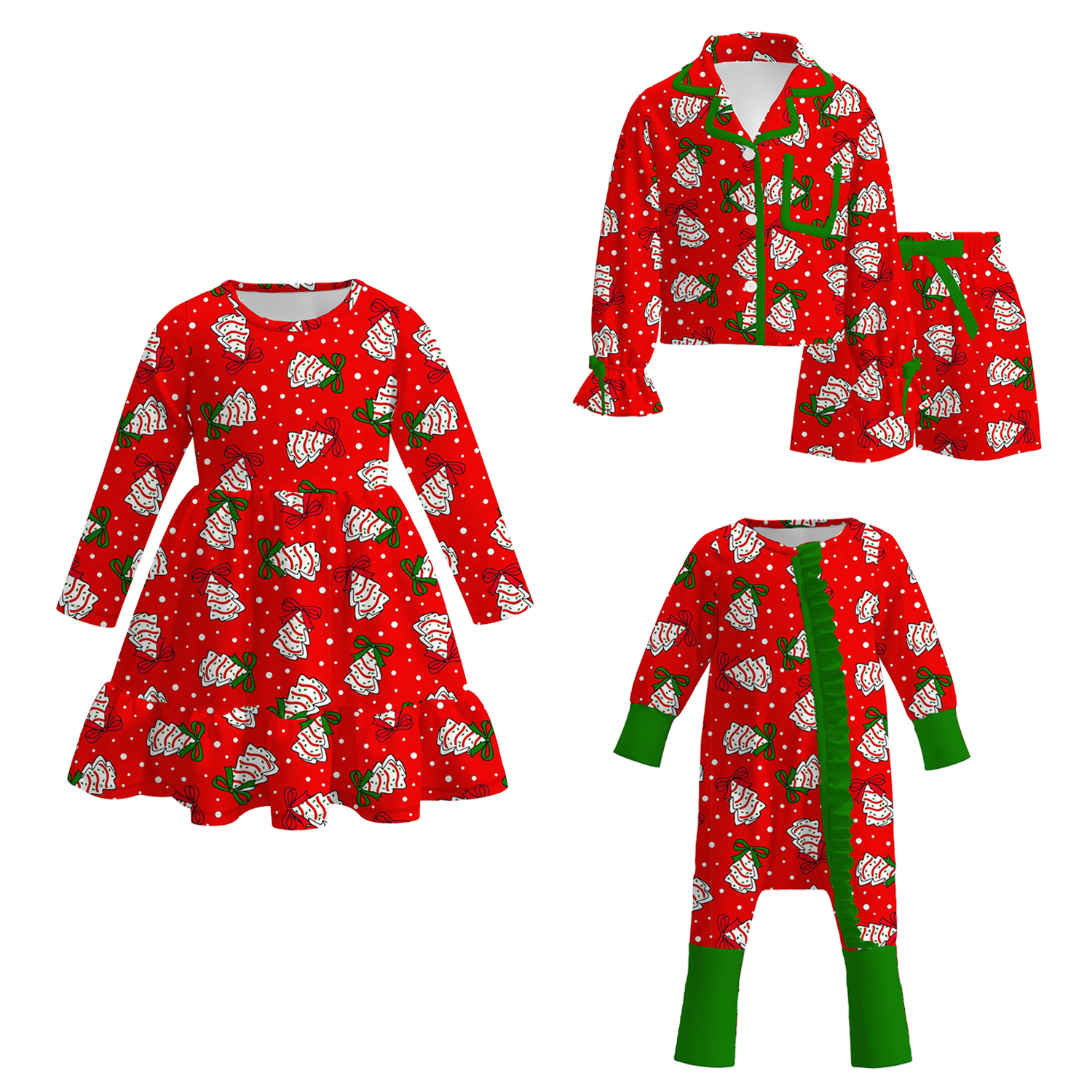 (Pre Order)Sisters Christmas Print Dress,Pajamas&Romper