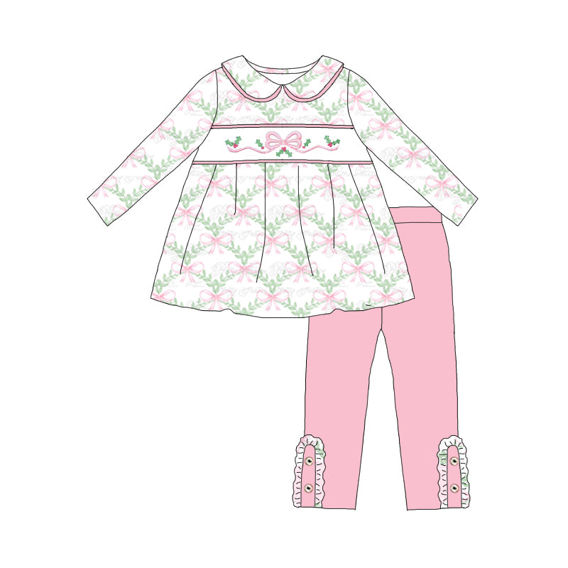 (Pre Order)Fall Girls Bow Embroidery Outfit Set