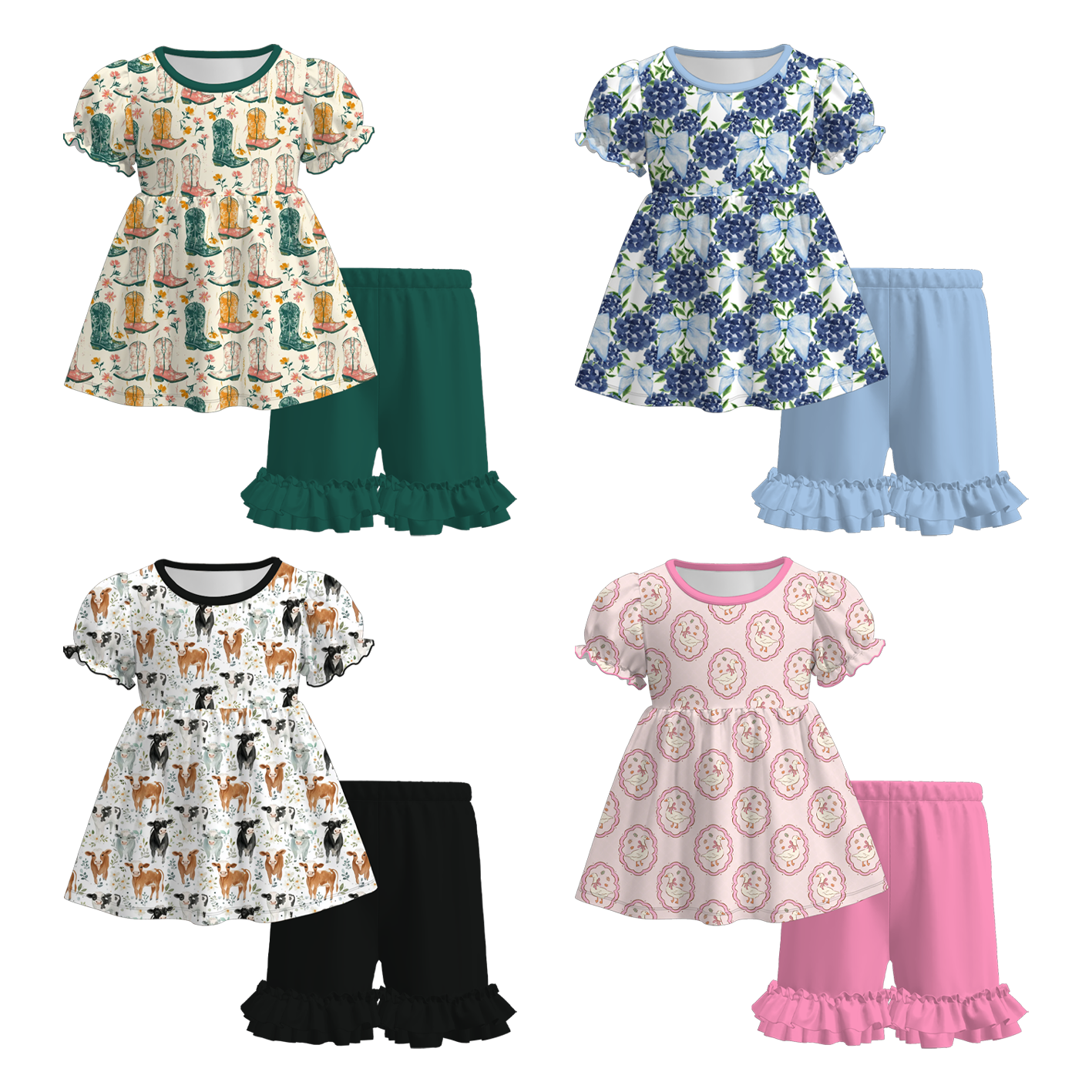 (Pre Order+Prepack Zone)Girls Fall Print Ruffle Shorts Set