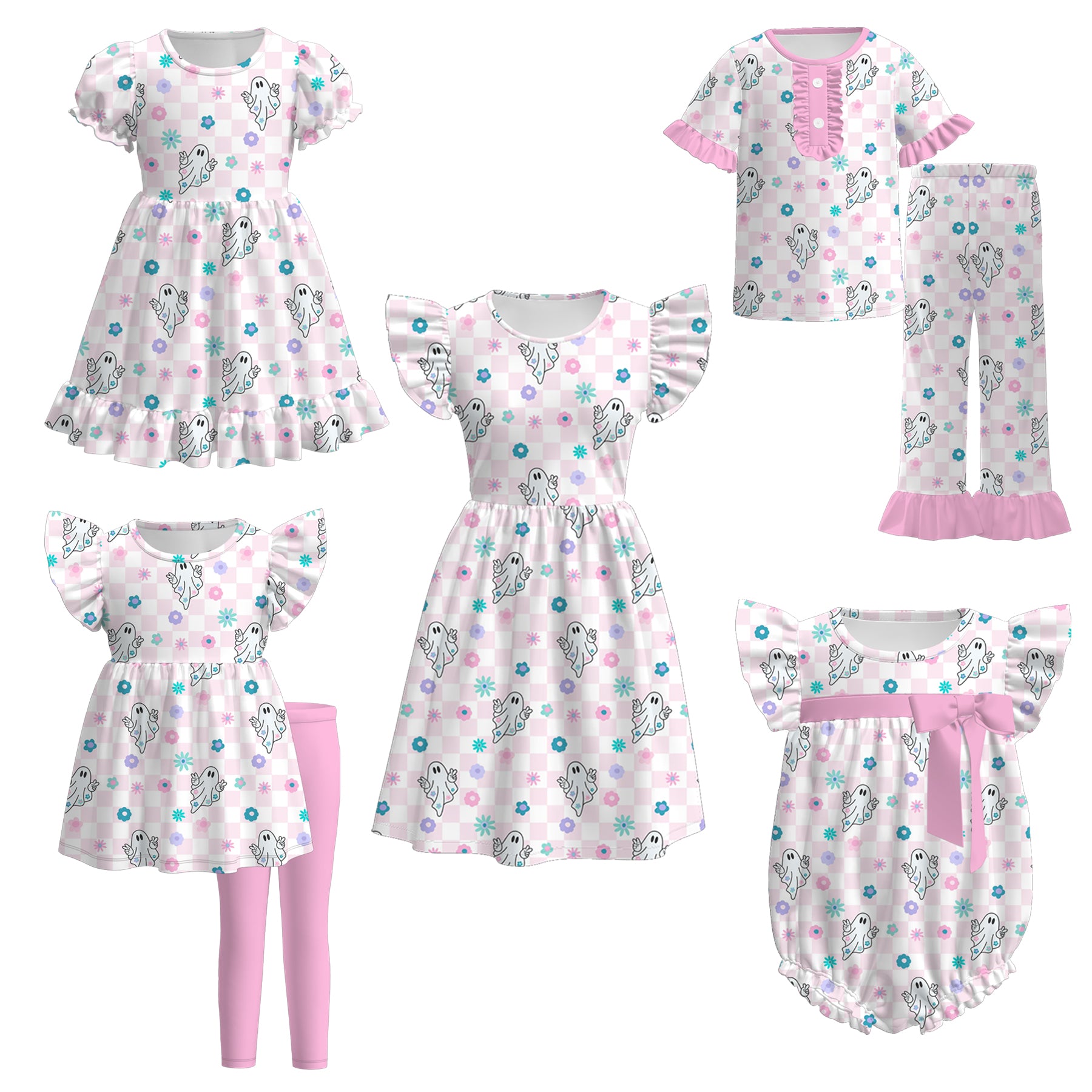 (Pre Order)Family Halloween Ghost Print Dress,Set,Pajamas&Romper