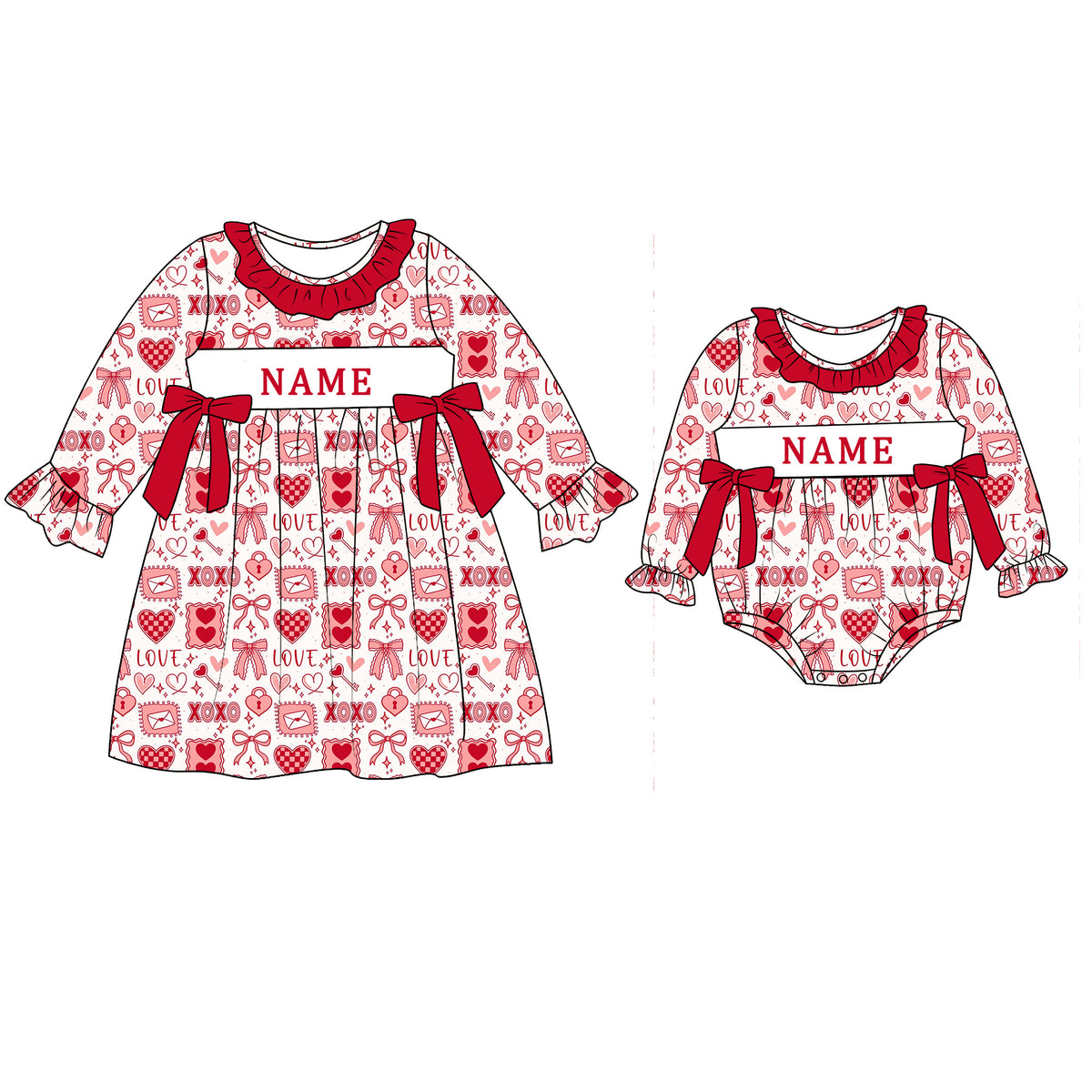 (Pre Order)Sisters Valentine's Day Embroidery Smocked Dress&Romper