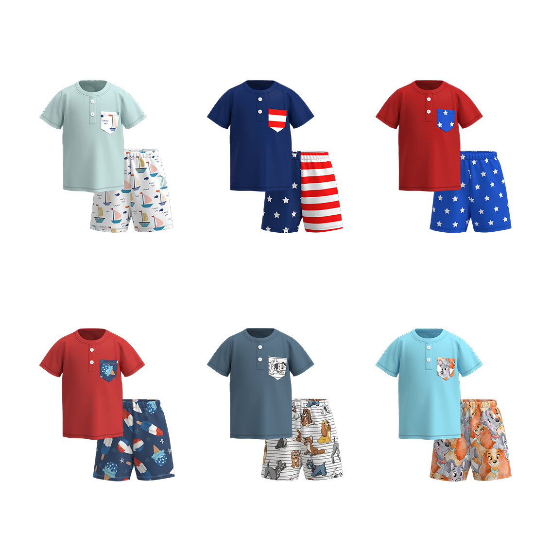 (Pre Order)Patriotic Boys Summer Pocket Print Short Set