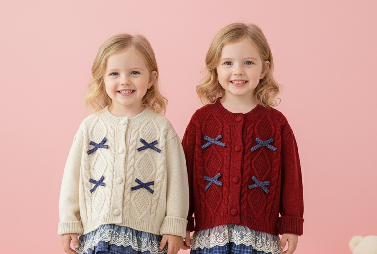 (In Production)Girls Fall&Winter Knitted Lace Ruffle Cardigan