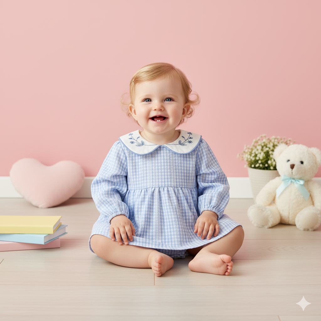 (In Production)Toddler Girls Spring Floral Embroidery Cotton Romper