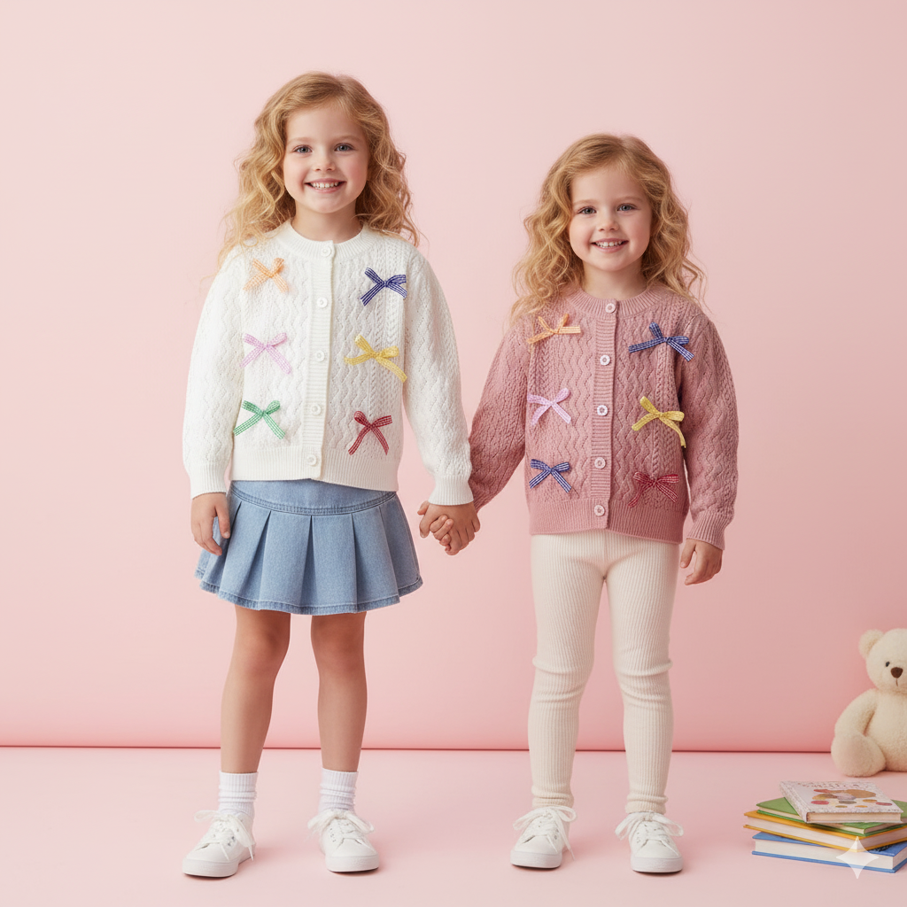(Pre Order)Girls Bow Knit Cardigan