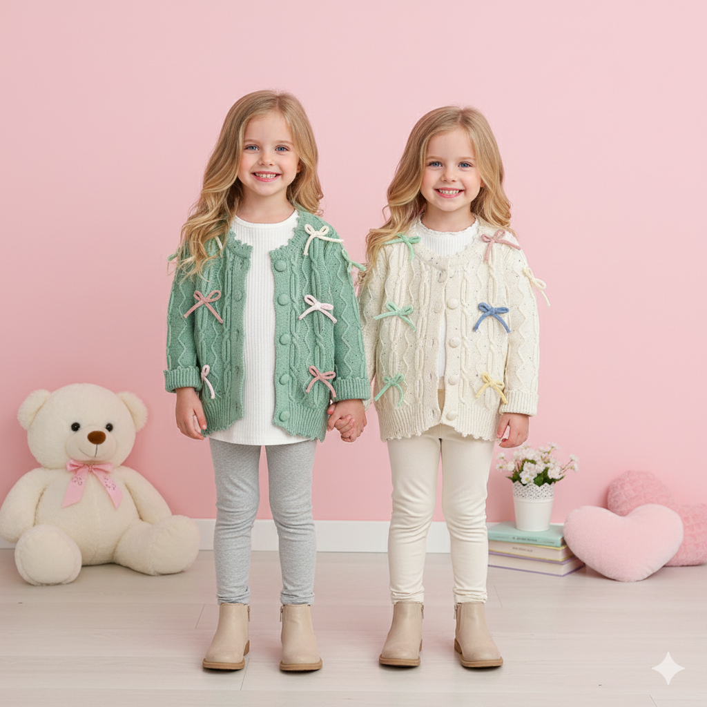 (Pre Order)Girls Bow Sweater Cardigan