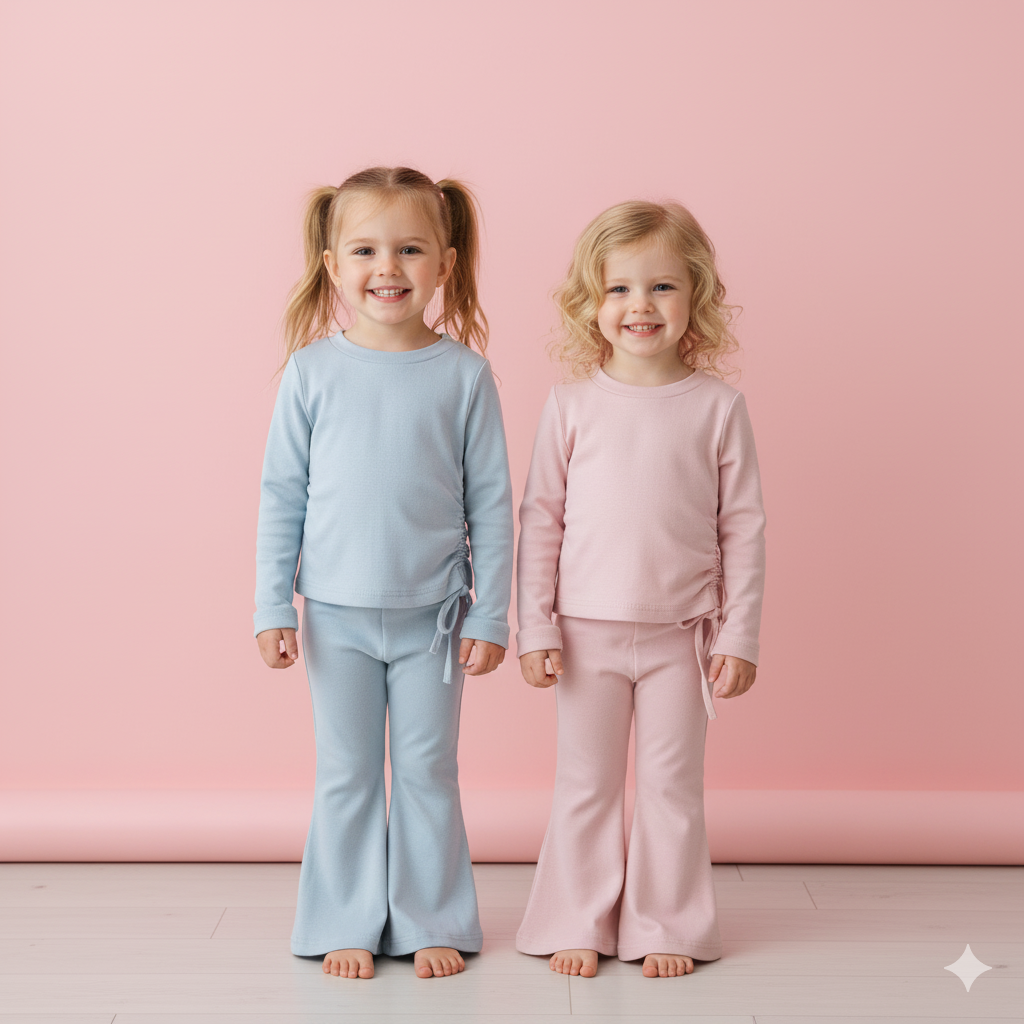 (In Production)Girls Fall&Winter Solid Color Top Flare Pants Set