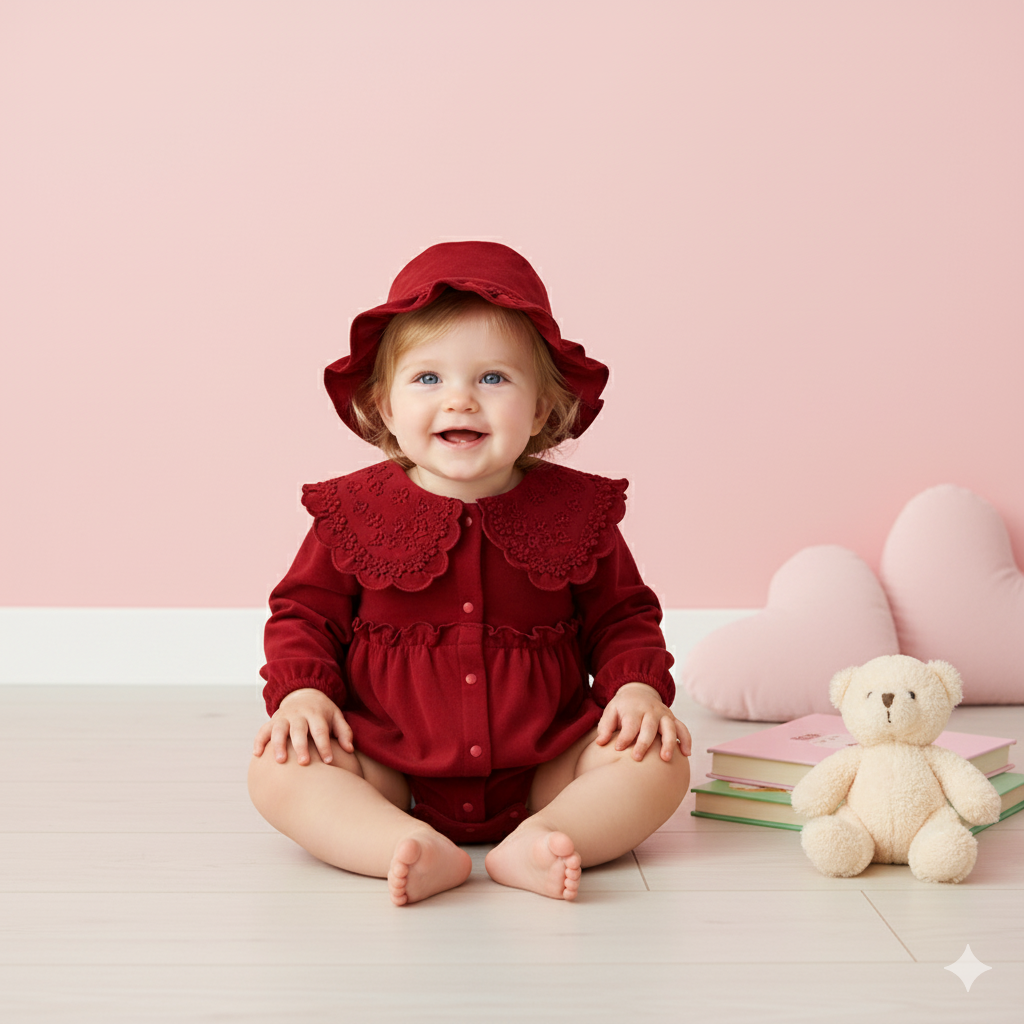 (In Production)Toddler Girls Christmas Cotton Romper with Hat