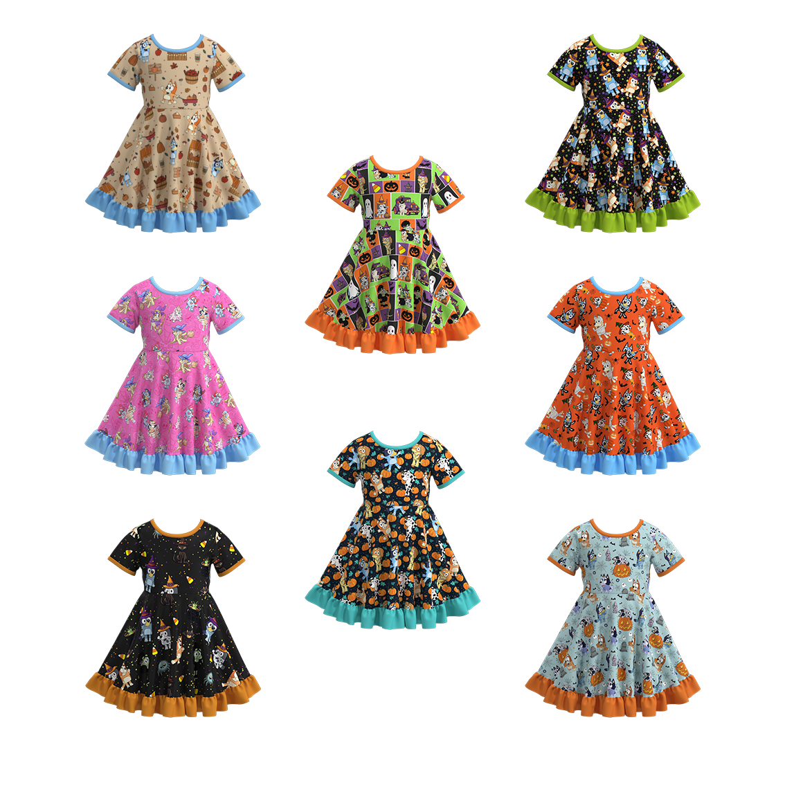 (Pre Order)Girls Halloween Cartoon Print Dress