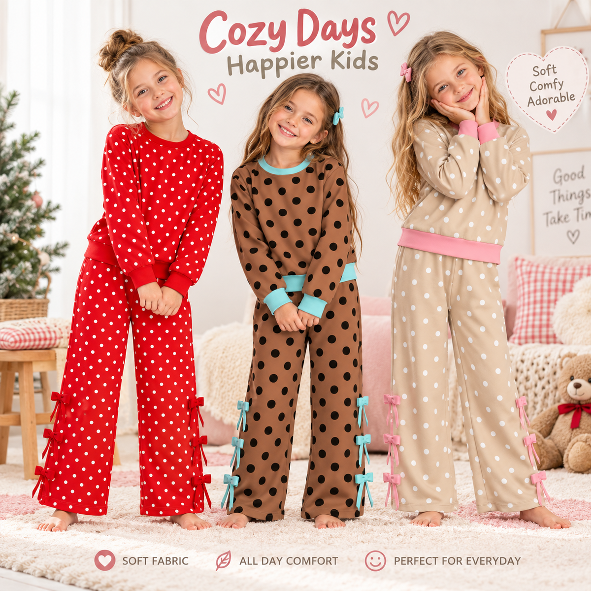 (Weekly Pre-Order)Girls Dot Print Bow Outfit Set(Ends 9.27)