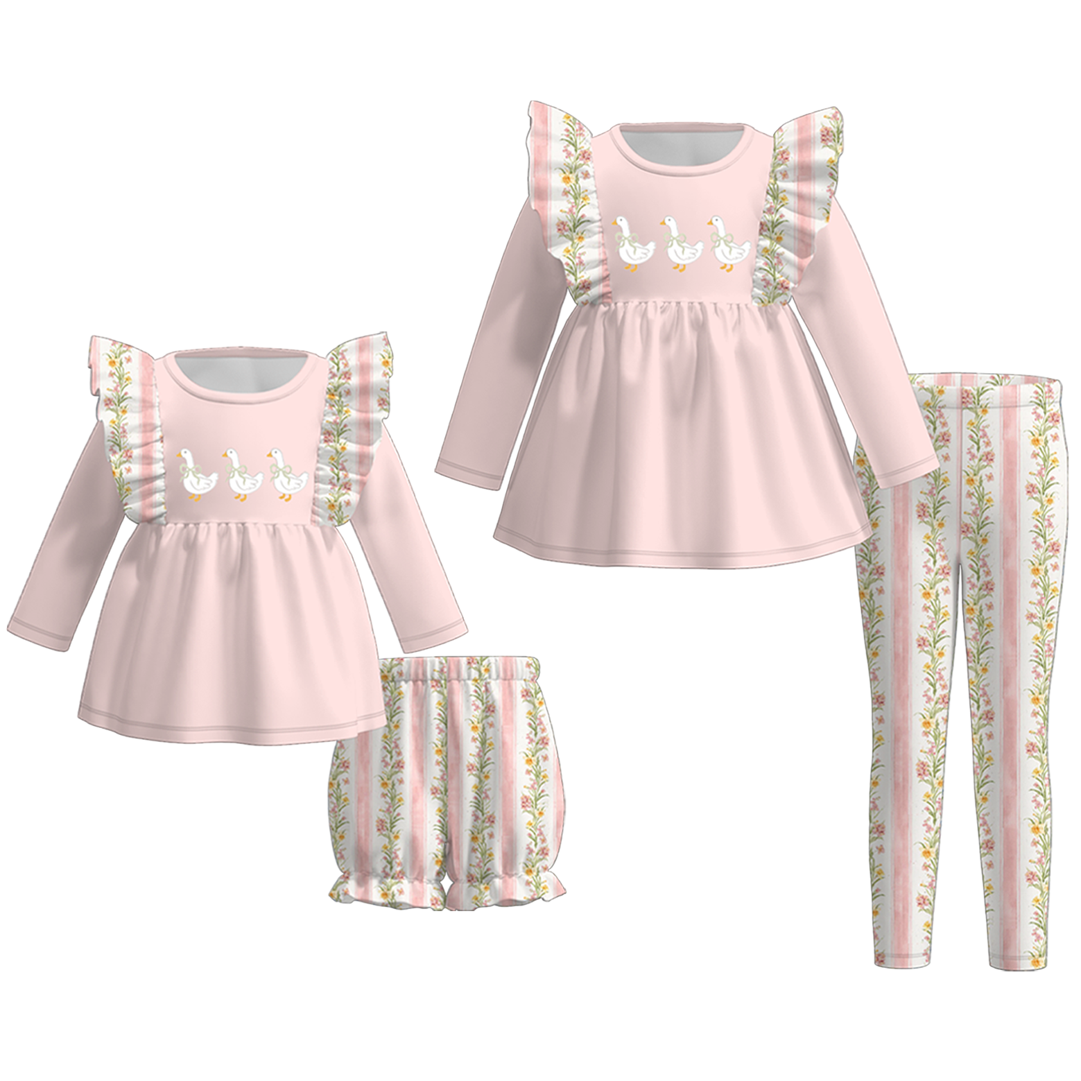 (Pre Order)Sisters Spring&Summer Goose Embroidery Set&Romper