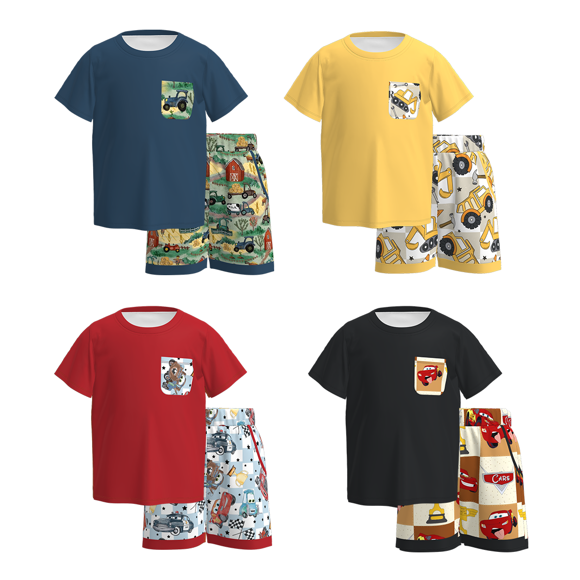 (Pre Order)Boys Spring and Summer Truck Print Shorts Set