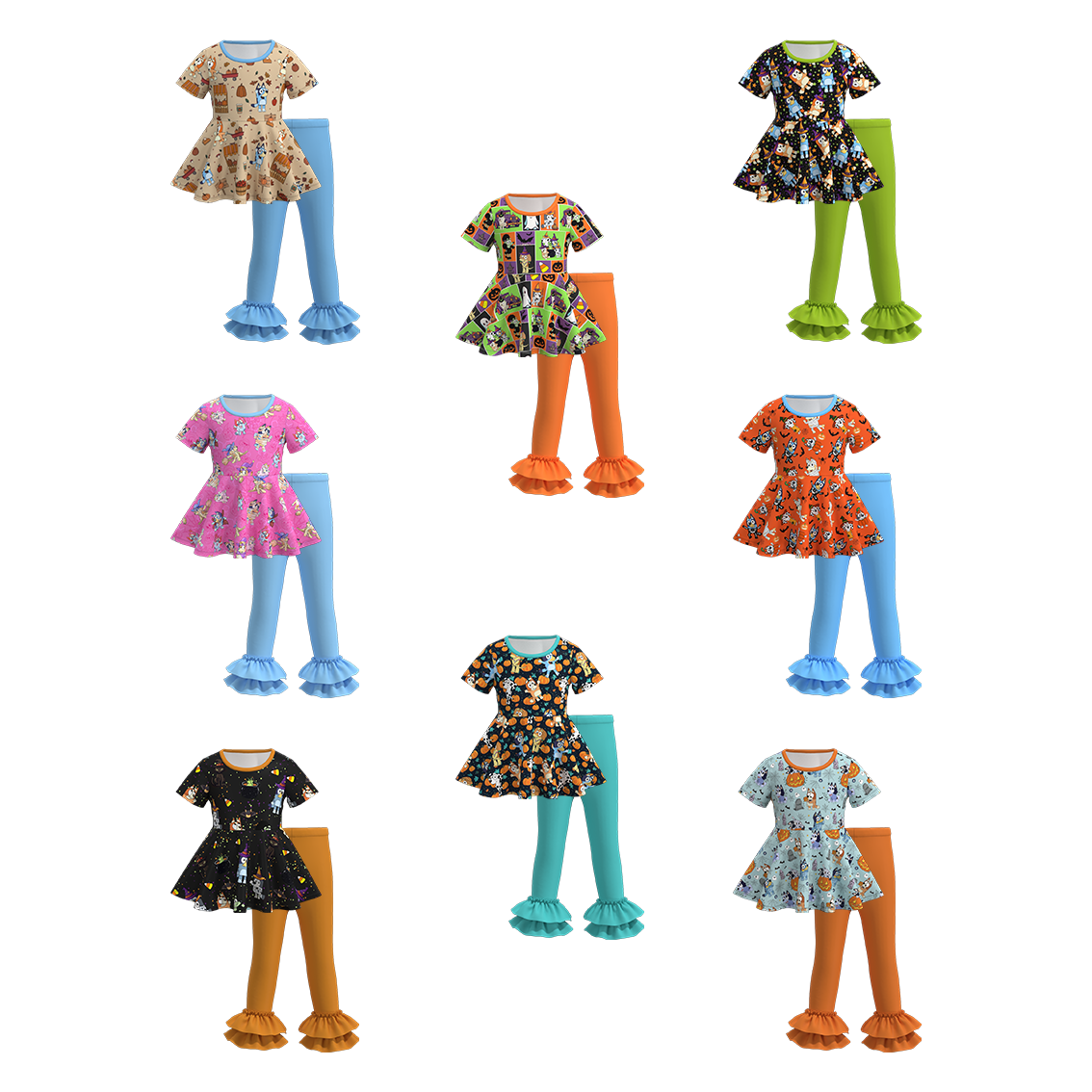 (Pre Order)Girls Halloween Cartoon Print Outfit Set