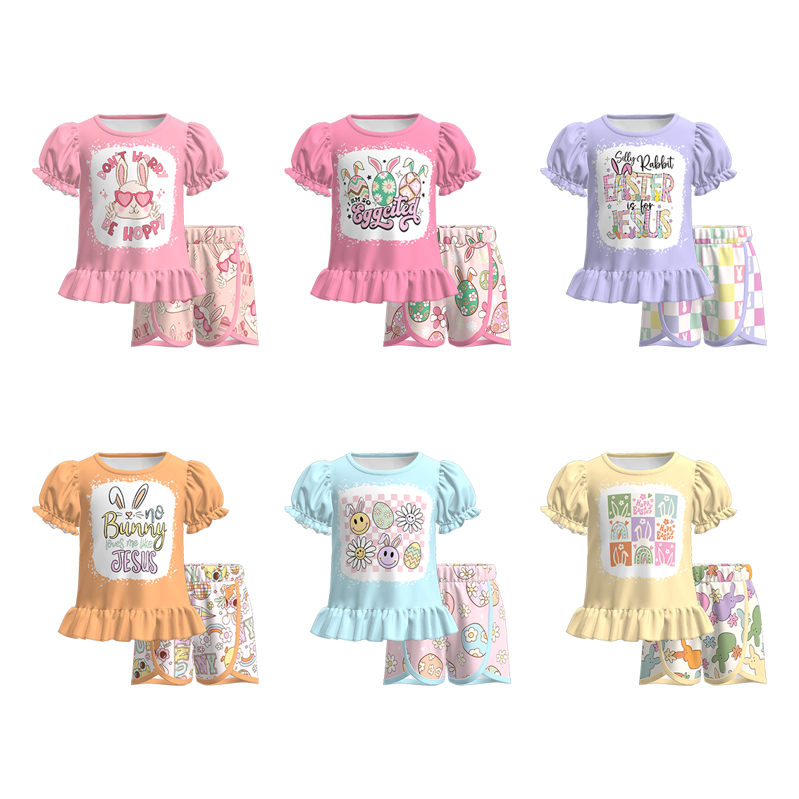 (Pre Order)Girls Easter Bunny Print Shorts Set