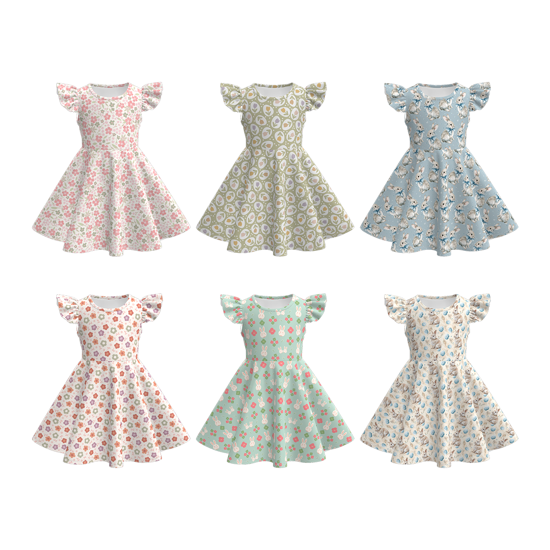 (Pre Order)Girls Easter Bunny&Floral Print Dress