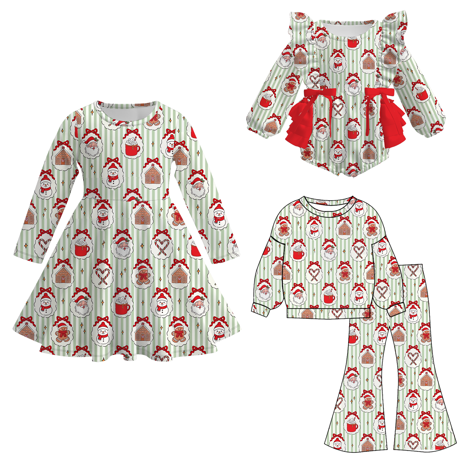 (Pre Order)Sisters Christmas Print Dress,Set&Romper