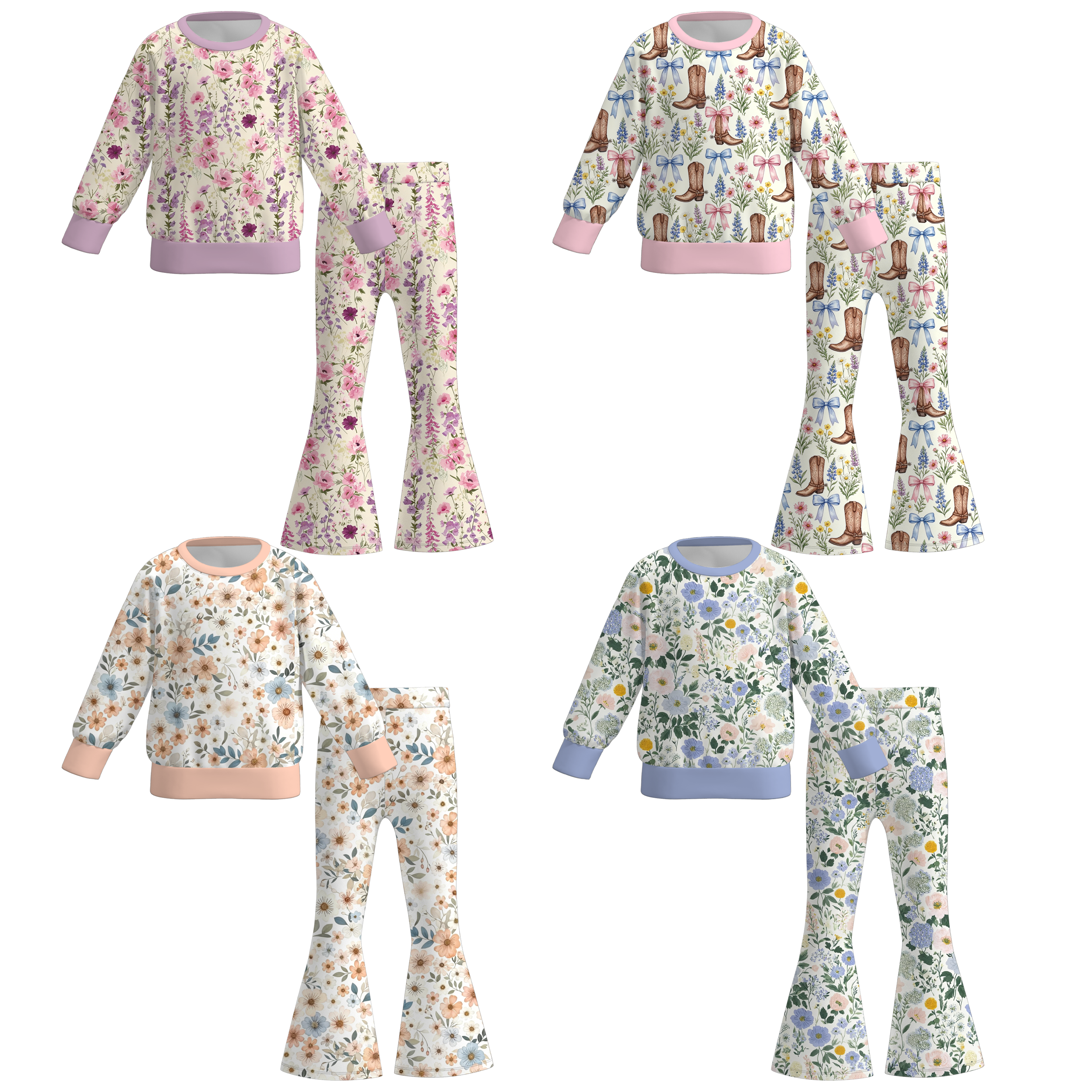 (Pre Order)Girls Fall Floral Print Sweatshirt Set