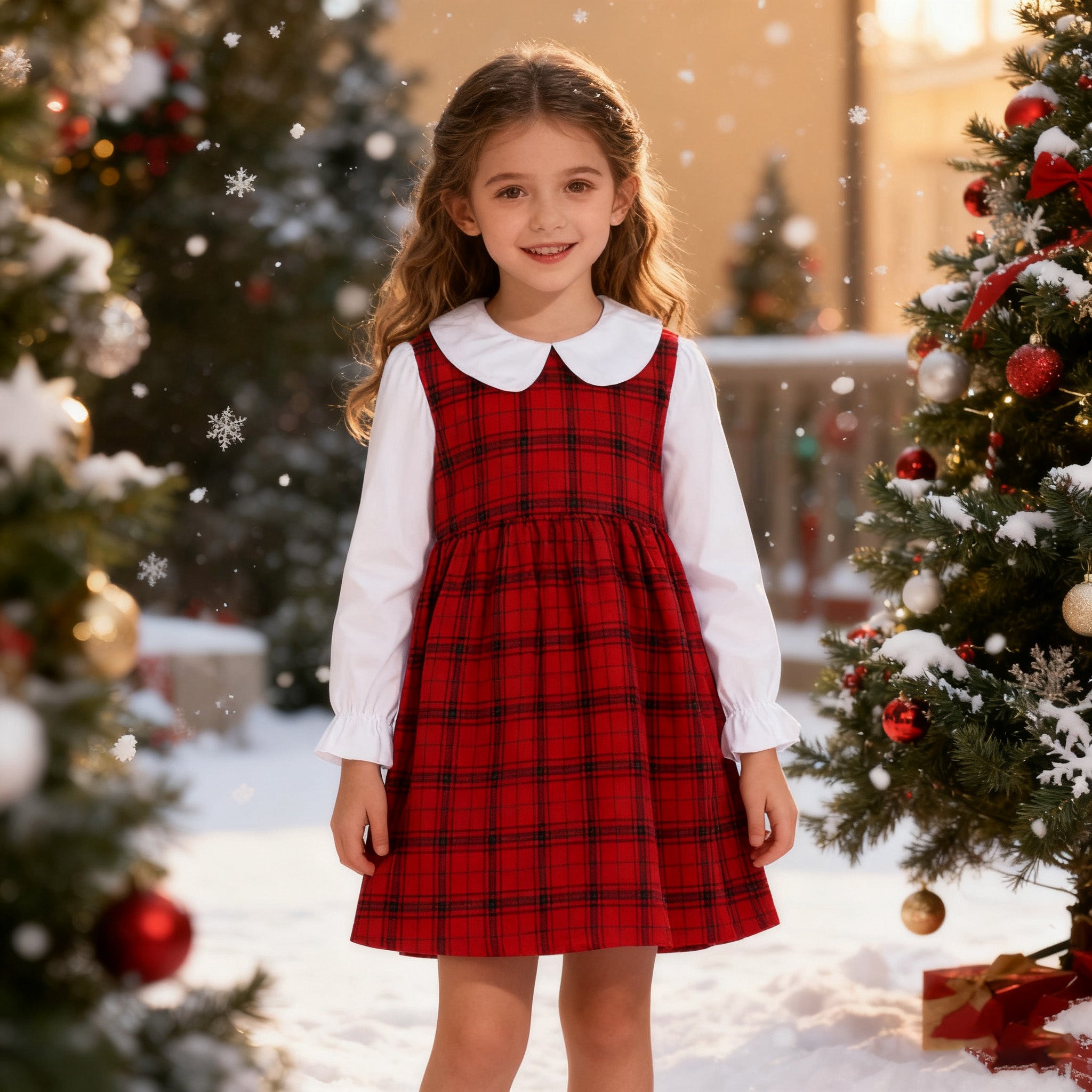 (In Stock)Girls Christmas Red Plaid Dress