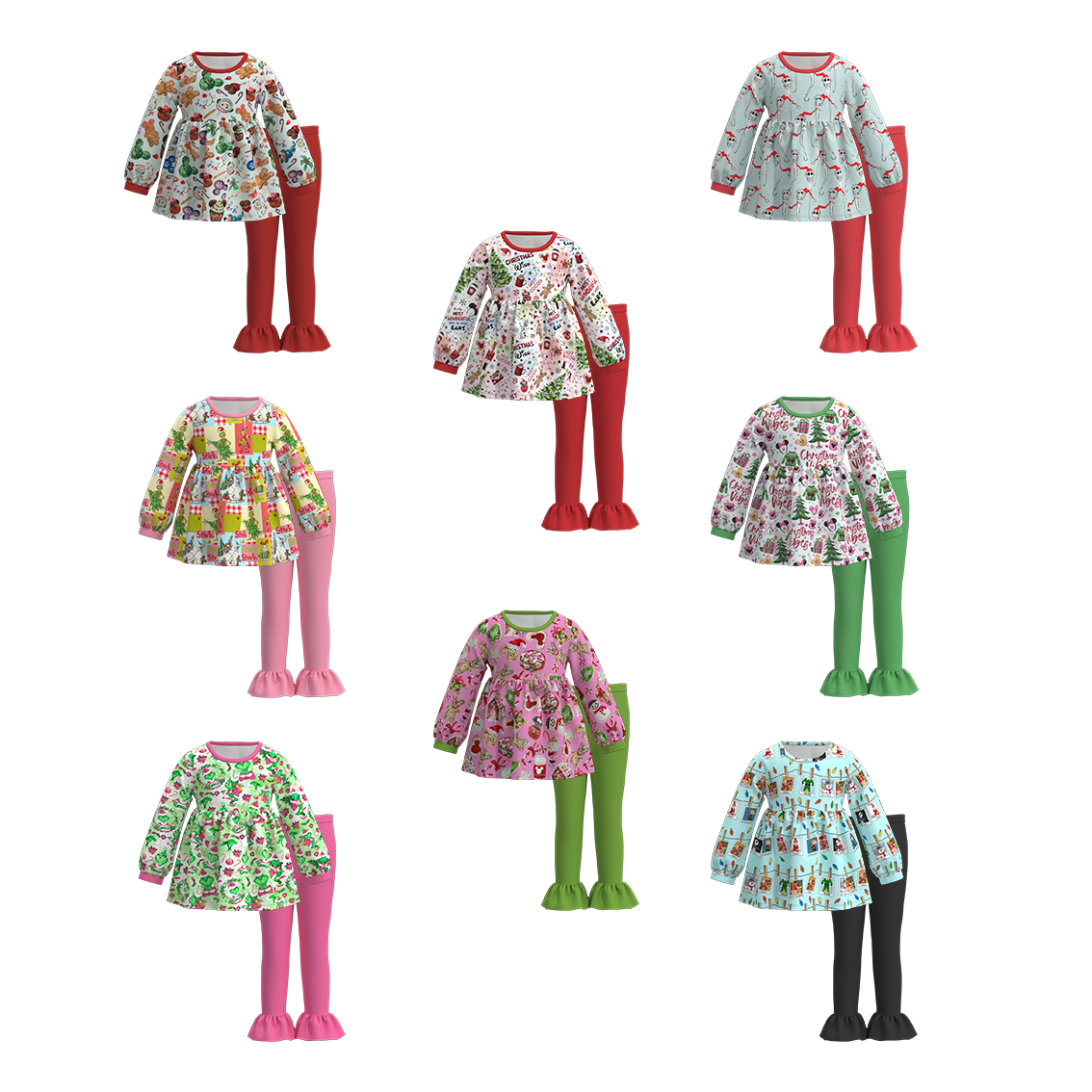 (Pre Order)Girls Christmas Print Outfit Set