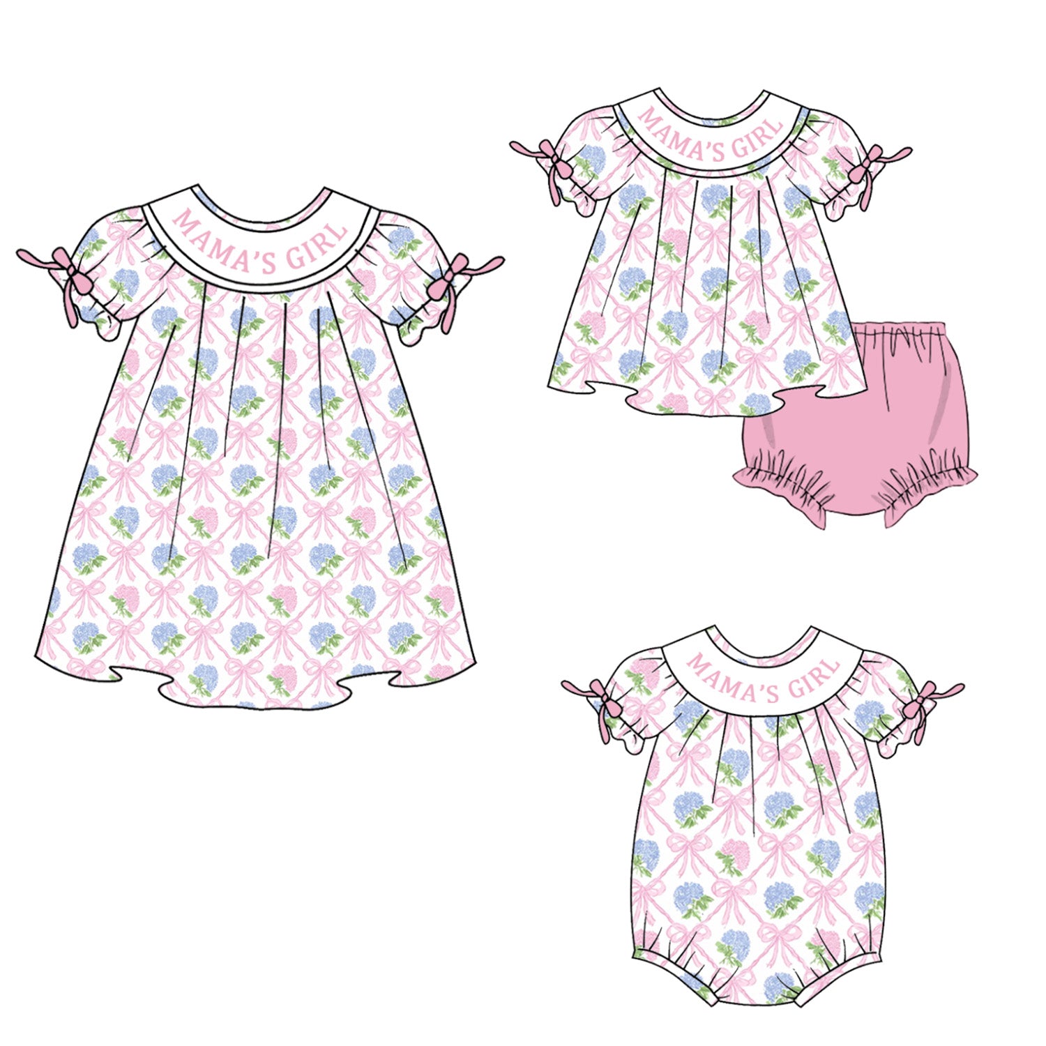 (Pre Order)Sisters Spring&Summer MAMA'S GIRL Embroidery Smocked Dress&Romper